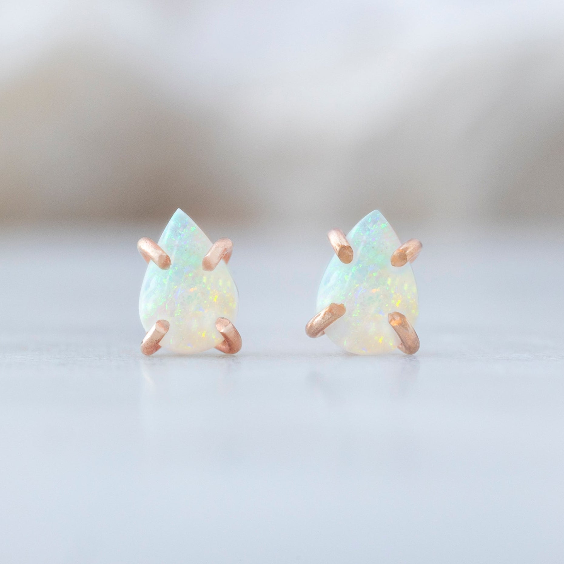 The Opal Teardrop Stud Earrings | Yellow or Rose Gold