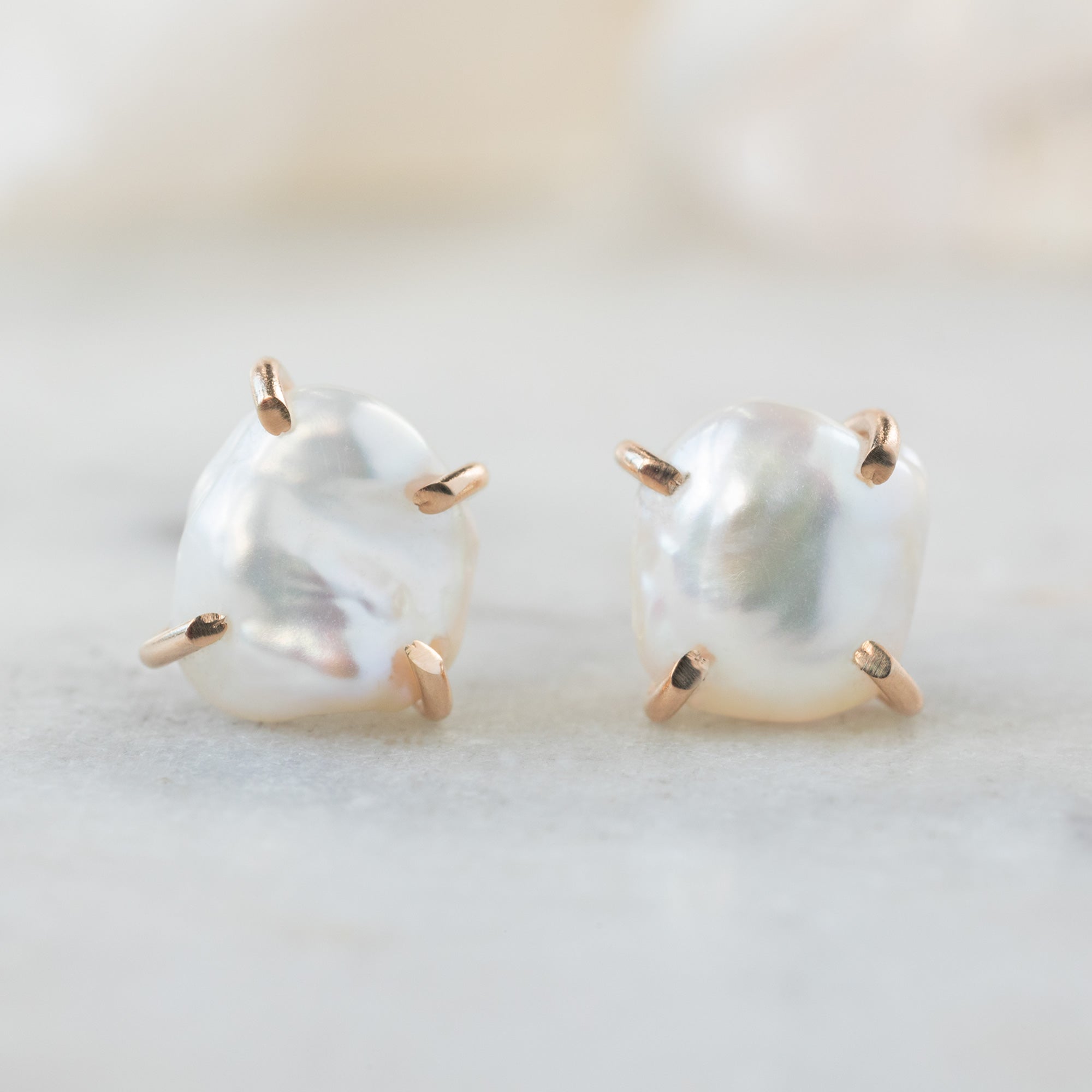The Keshi Pearl Stud Earrings | Yellow, Rose or Sterling Silver