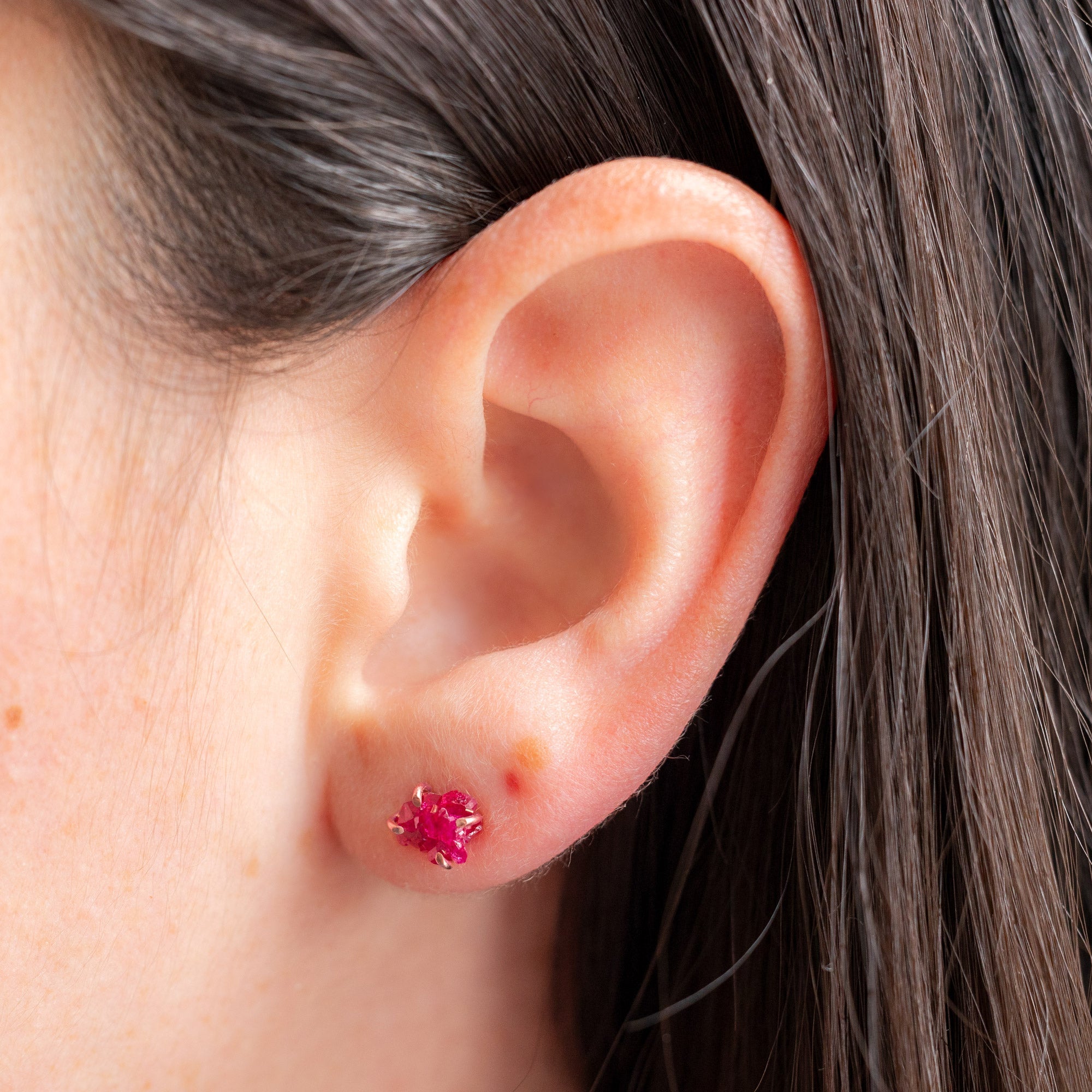 The Raw Garnet Gemstone Stud Earrings | Yellow, Rose or Sterling Silver