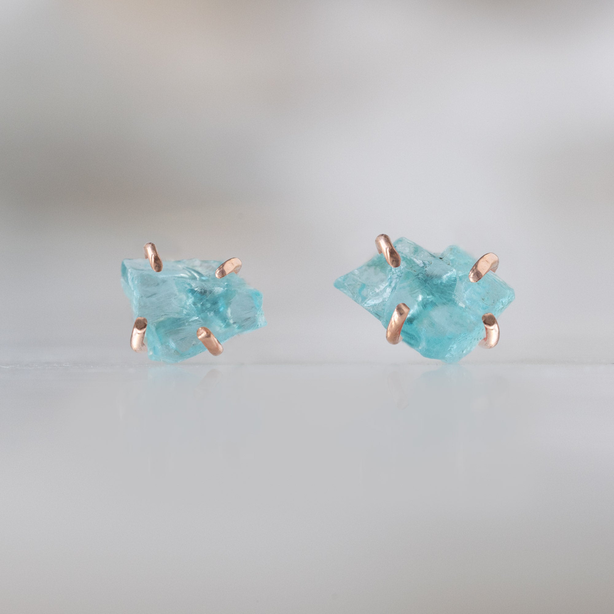 The Raw Aquamarine Stud Earrings | Yellow, Rose or Sterling Silver