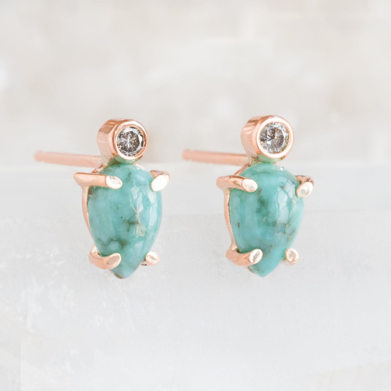The Turquoise + Diamond Stud Earrings | Yellow, Rose or Sterling Silver