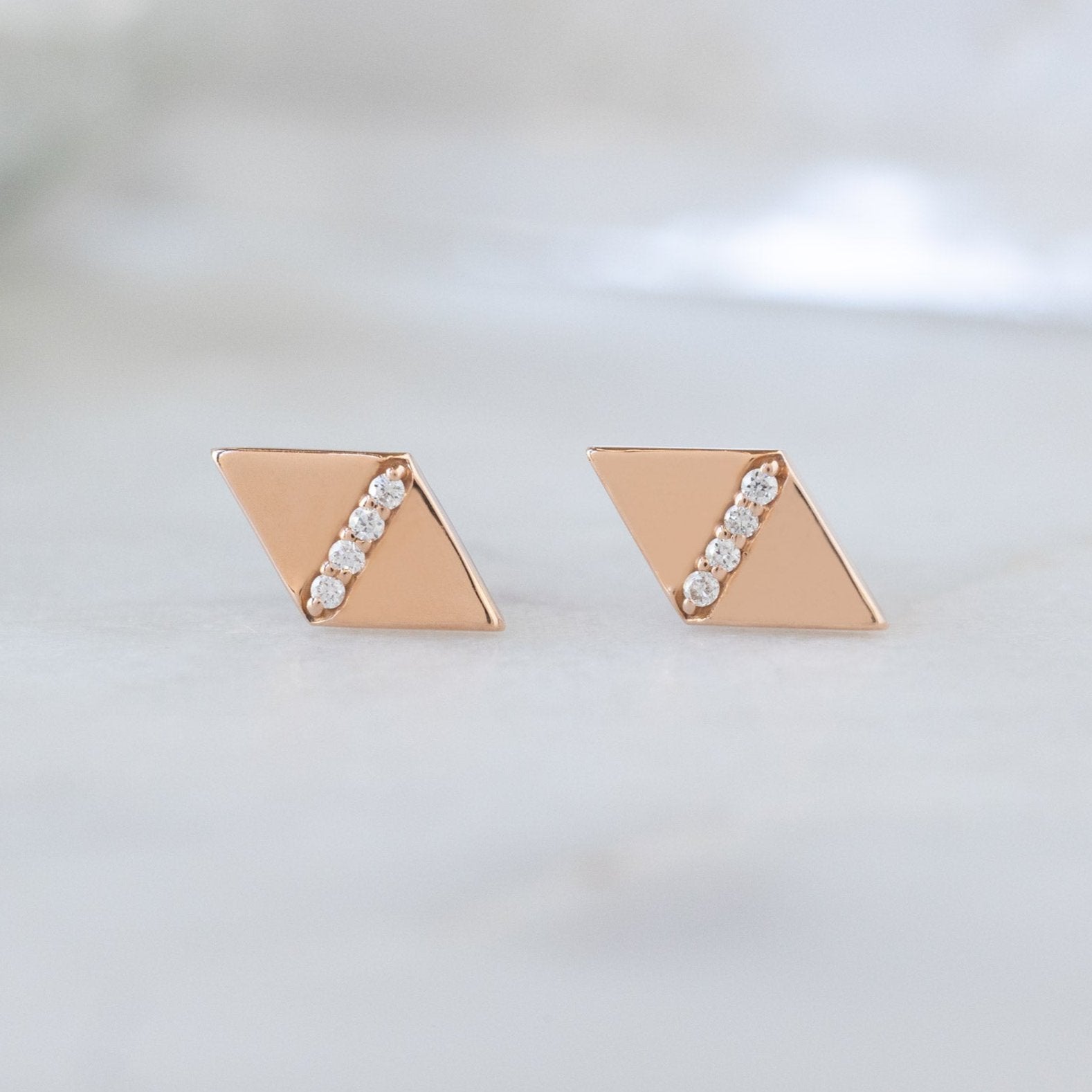 The Geometric White Diamond Pavé Studs | Yellow, Rose or White Gold