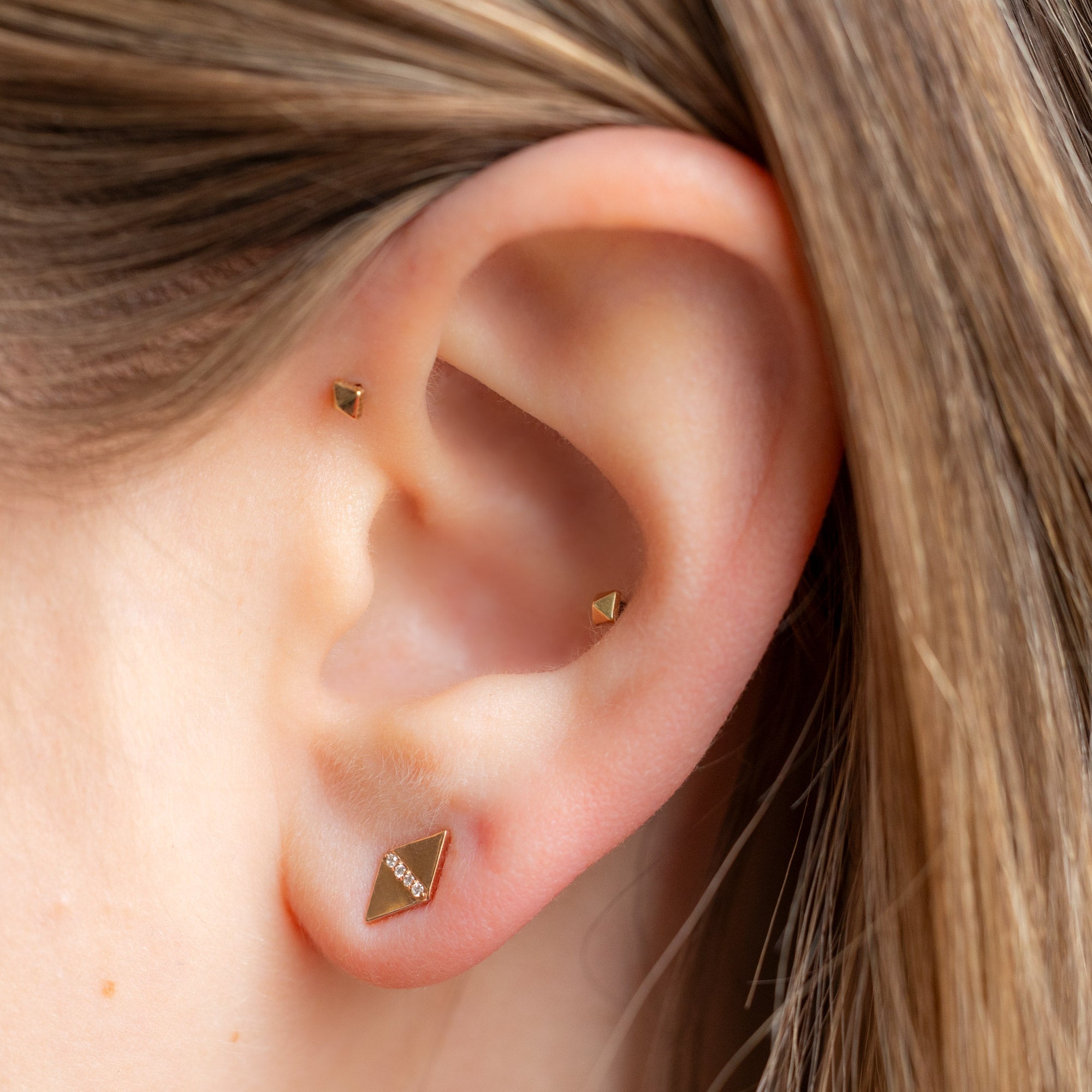 The Geometric White Diamond Pavé Studs | Yellow, Rose or White Gold