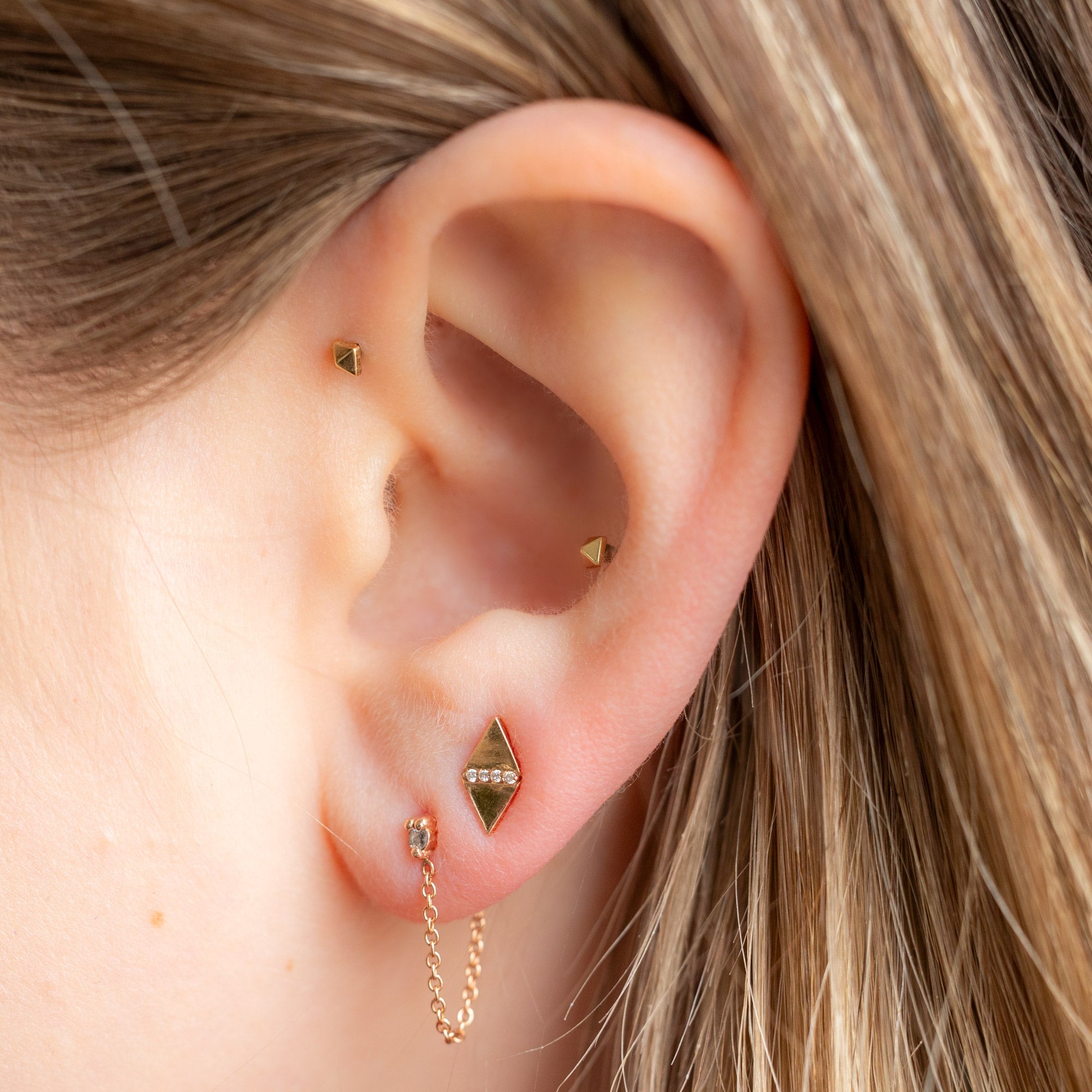 The Geometric White Diamond Pavé Studs | Yellow, Rose or White Gold