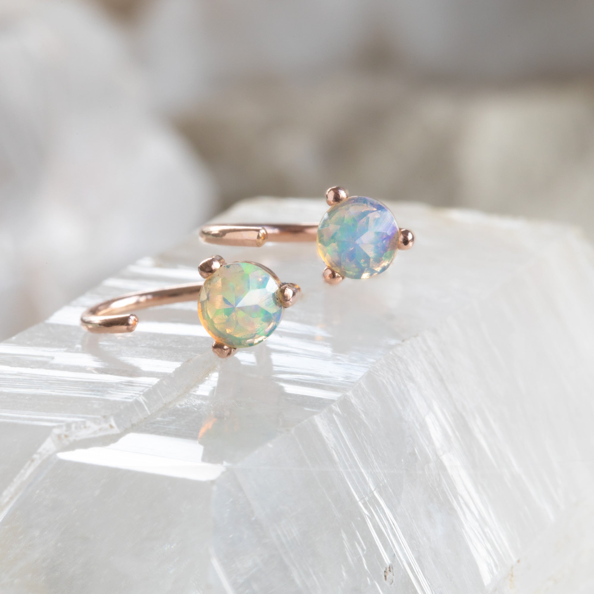 The Opal Huggie Stud Earrings | Yellow, Rose or White Gold