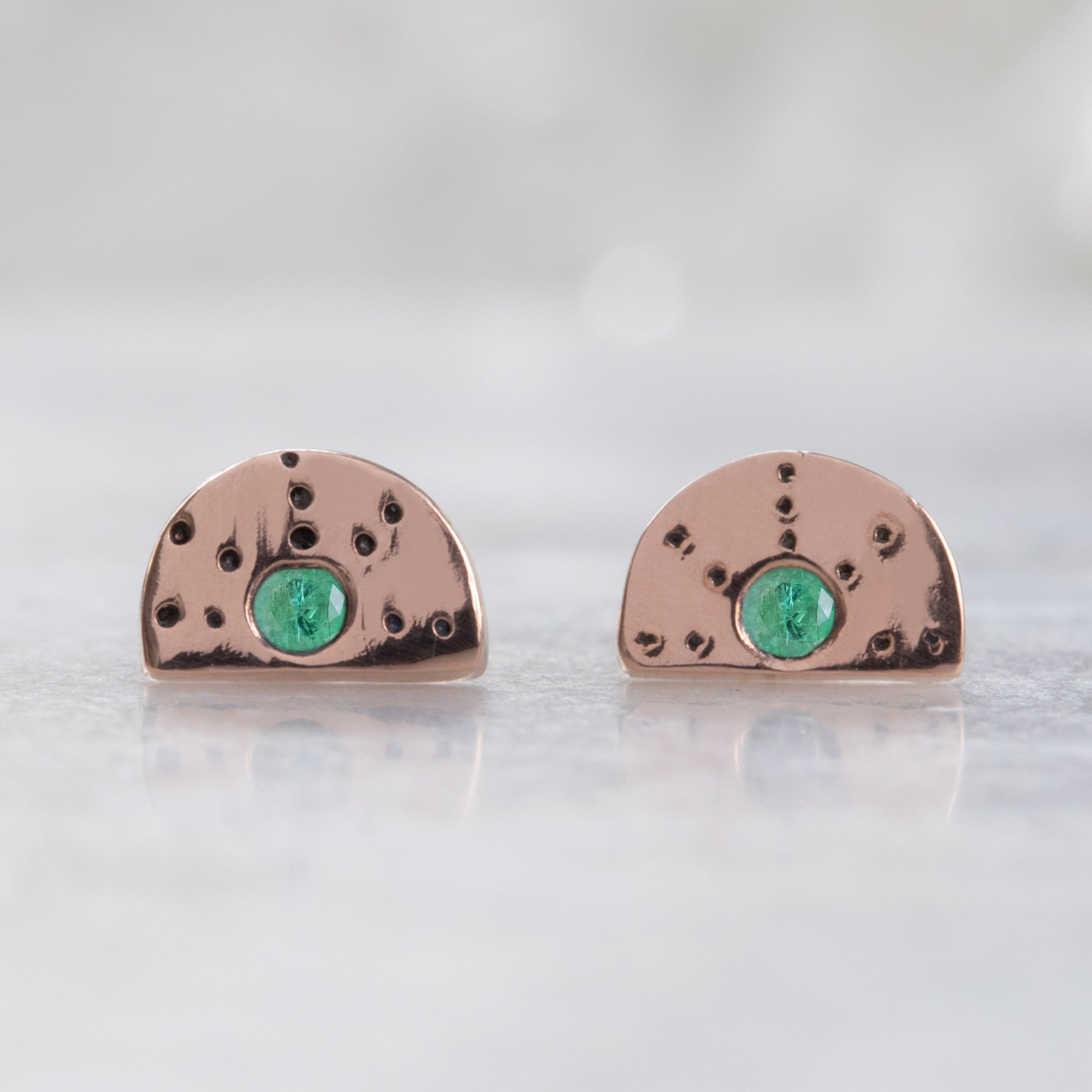 The Half Moon Emerald Stardust Stud Earrings | Yellow, Rose or Sterling Silver
