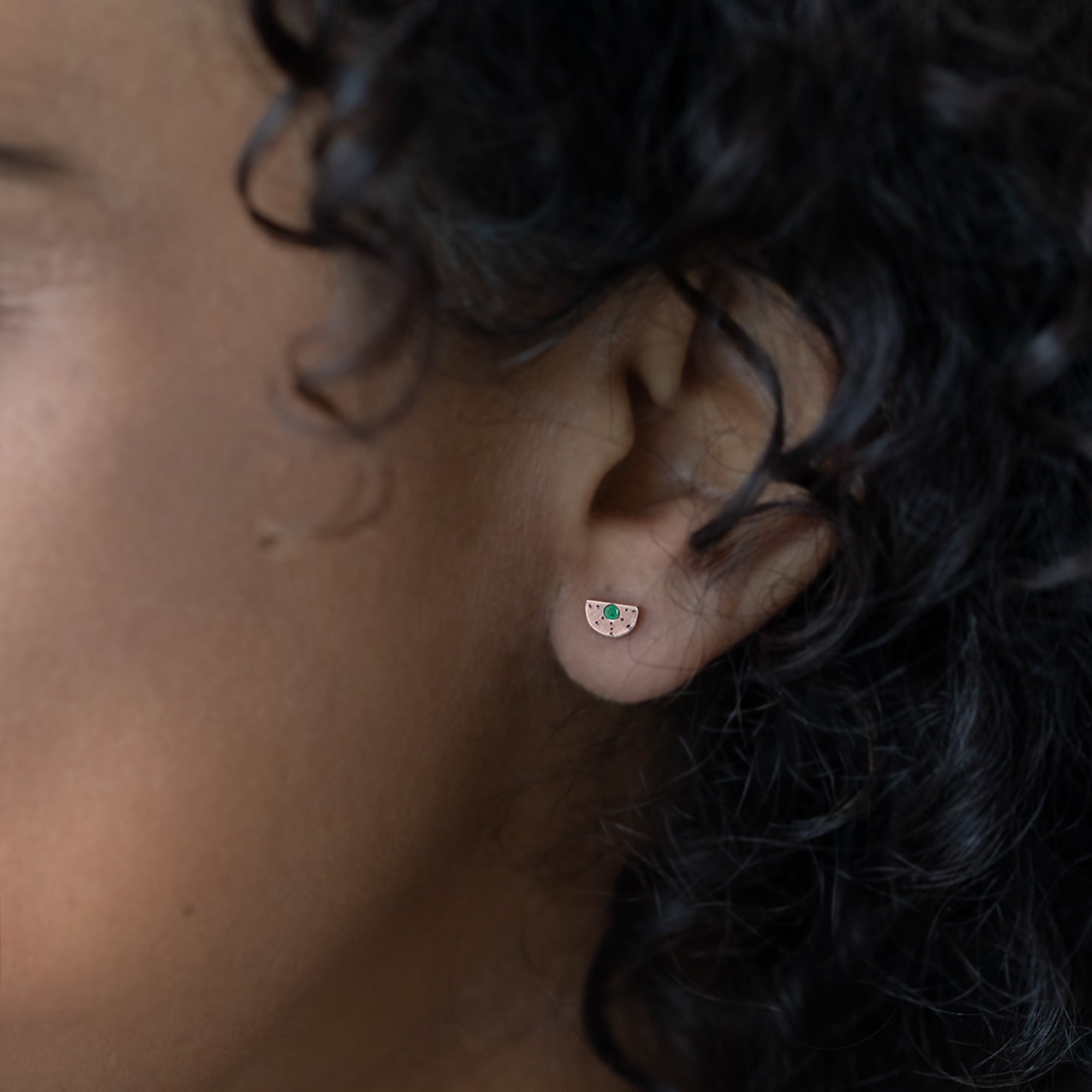 The Half Moon Emerald Stardust Stud Earrings | Yellow, Rose or Sterling Silver
