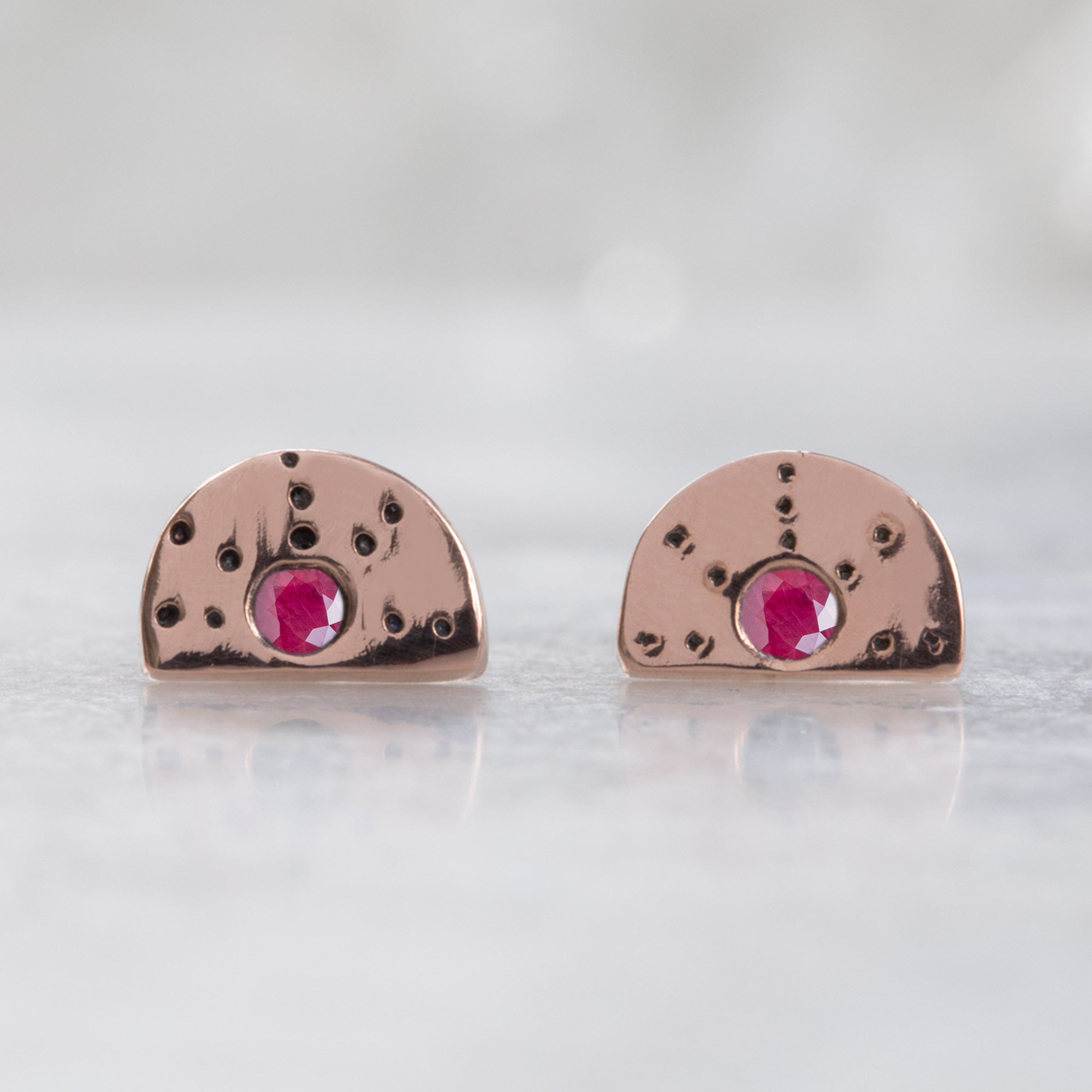 The Half Moon Ruby Stardust Stud Earrings | Yellow, Rose or Sterling Silver