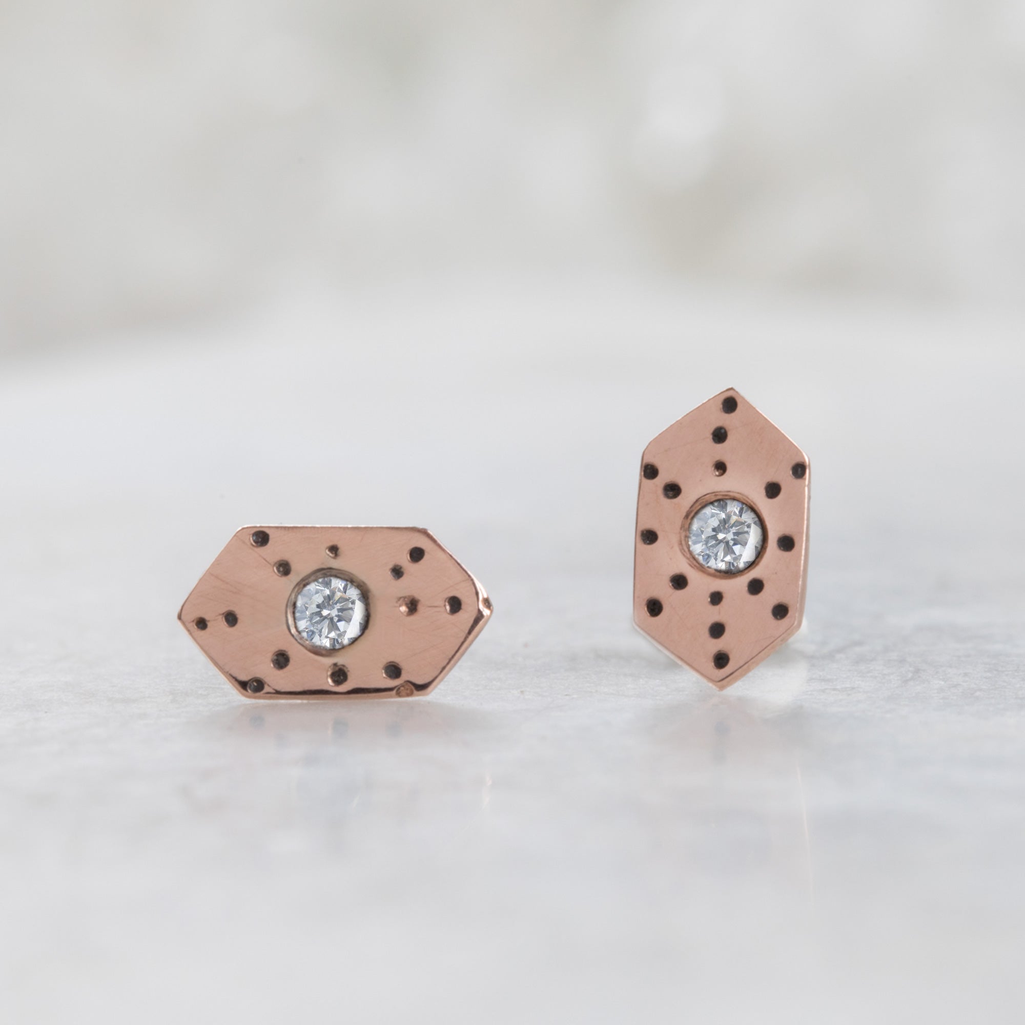 The Hexagon White Diamond Stardust Stud Earrings | Rose Gold