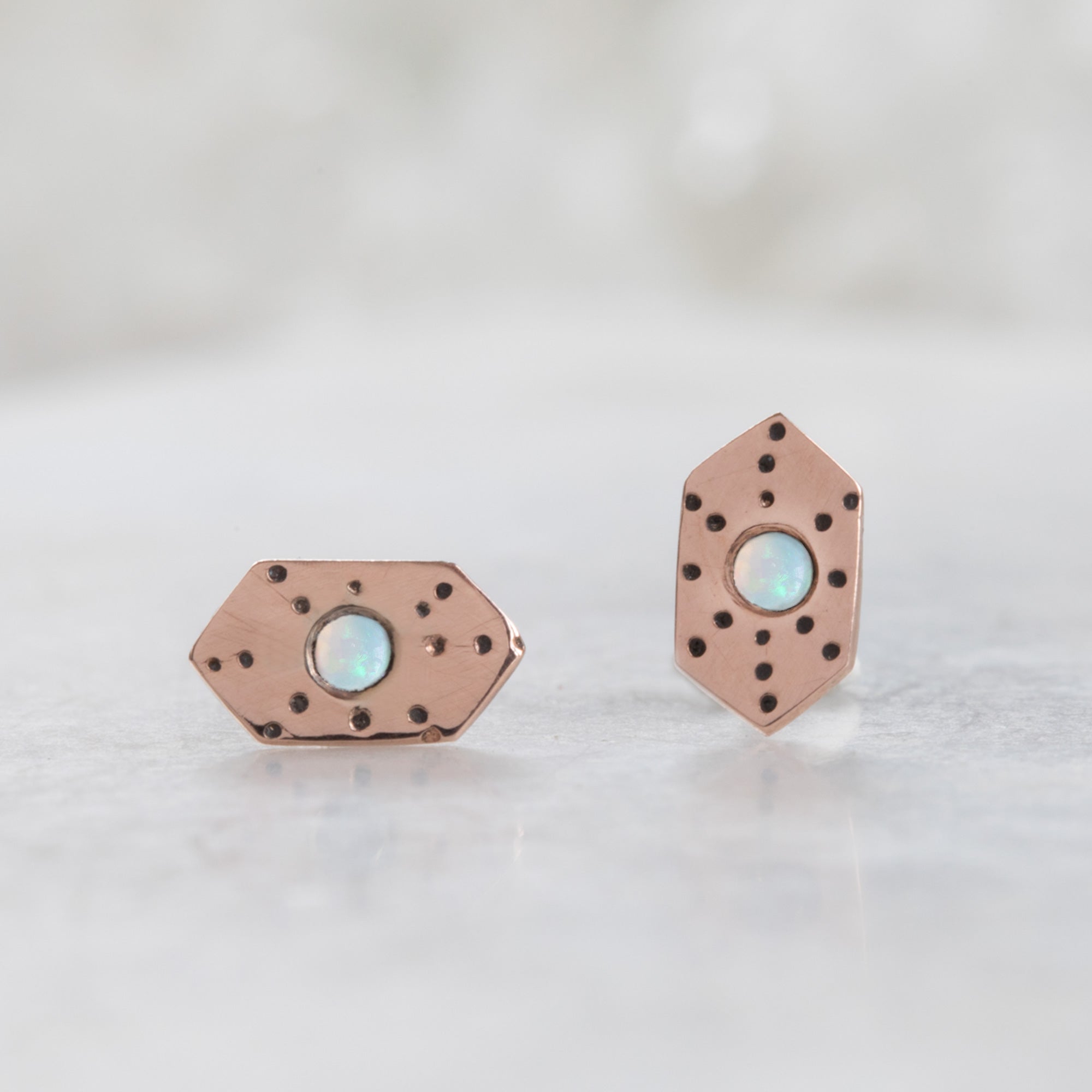 The Hexagon Opal Stardust Stud Earrings | Rose Gold