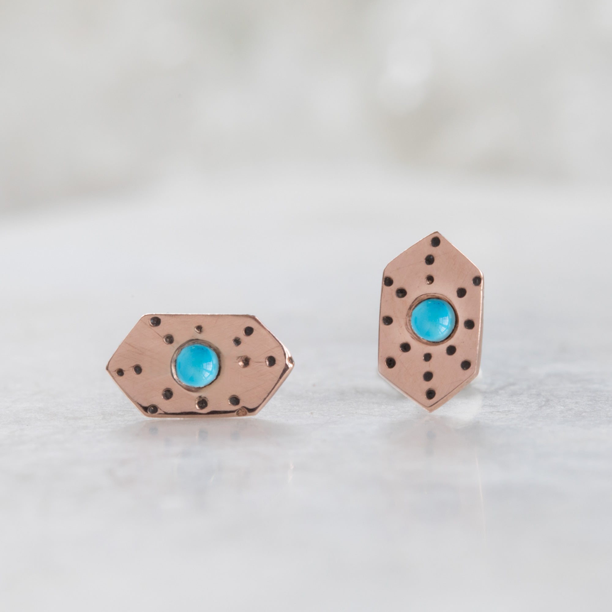 The Hexagon Turquoise Stardust Stud Earrings | Rose Gold