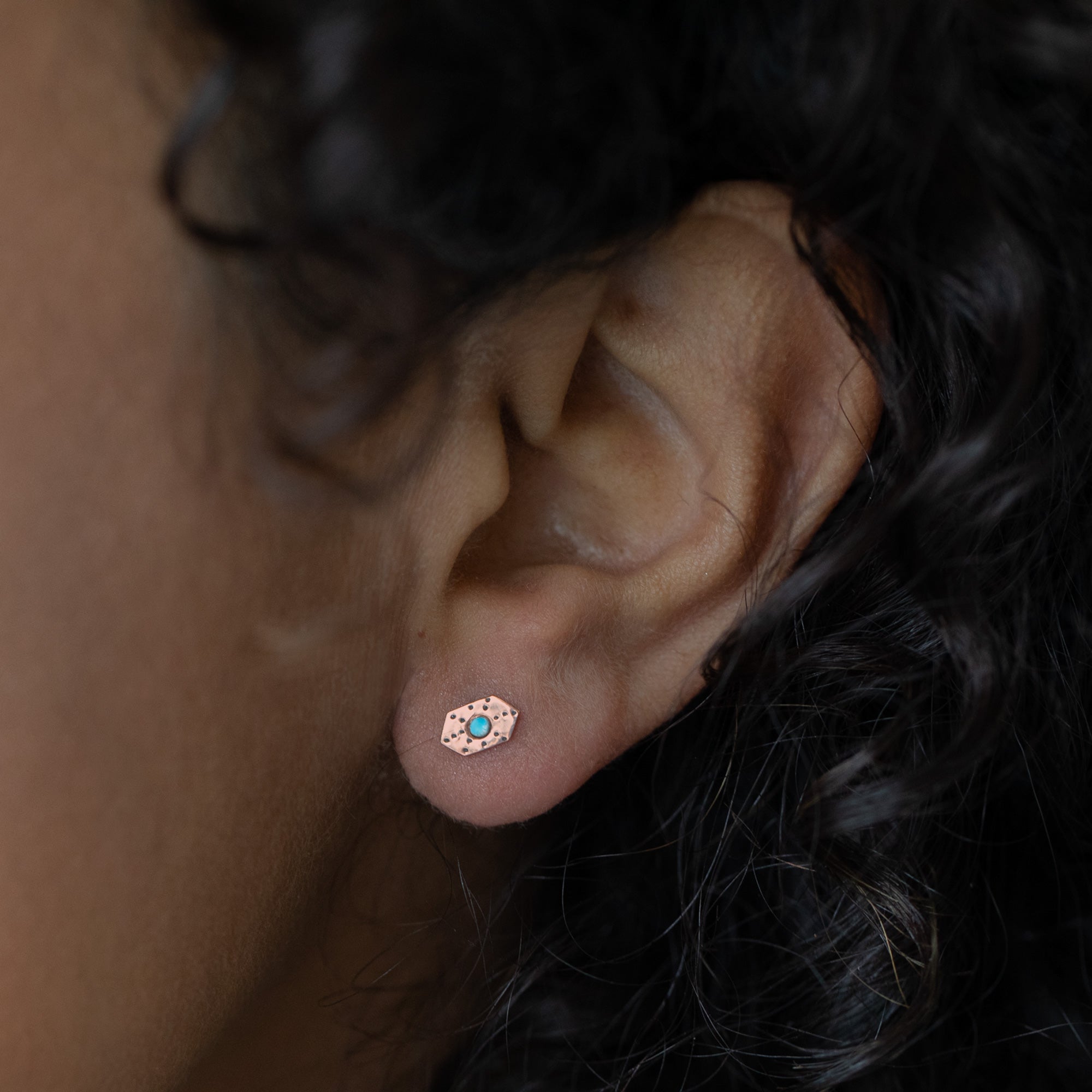 The Hexagon Turquoise Stardust Stud Earrings | Rose Gold