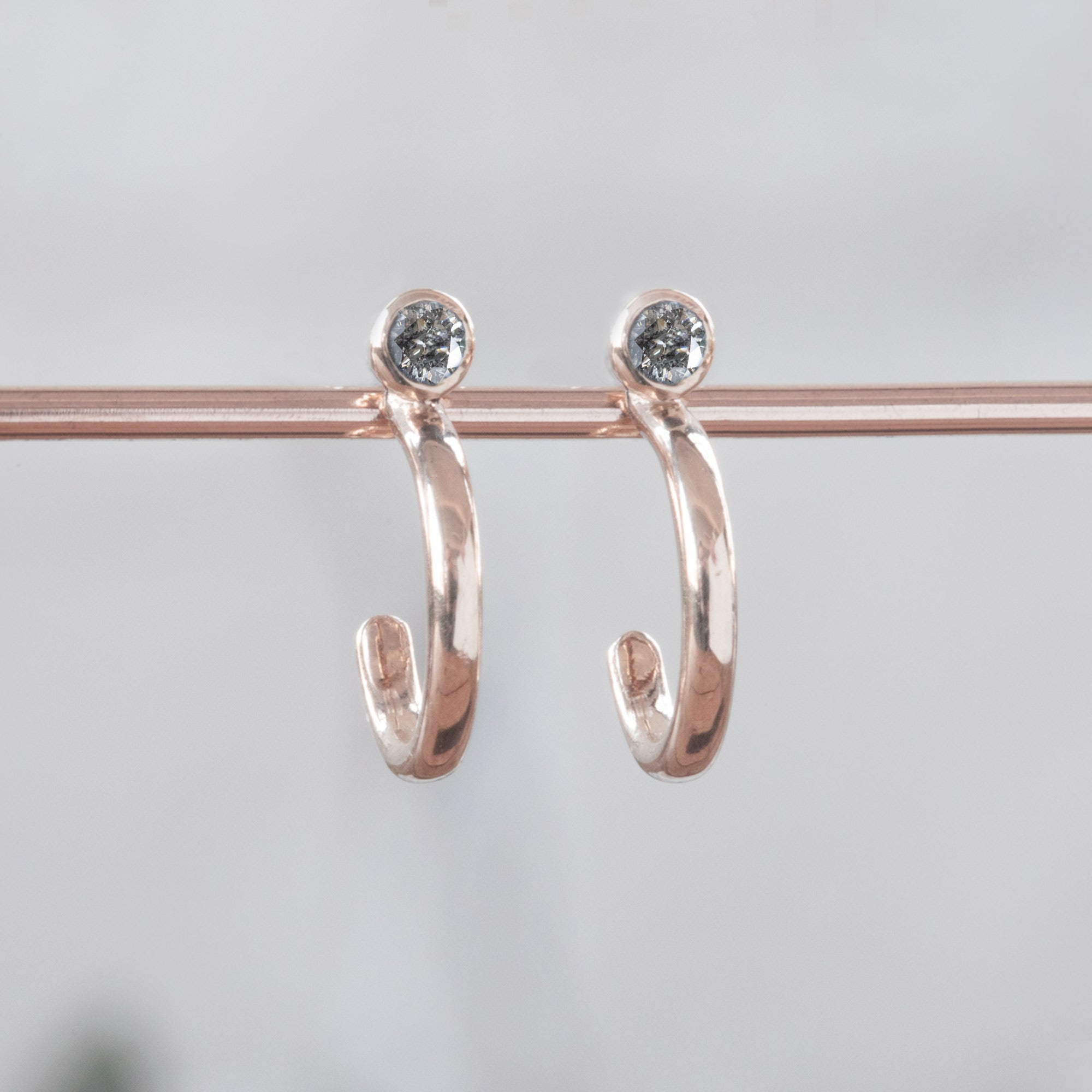 Salt and Pepper Diamond Birthstone Hoop Earrings | Yellow, Rose or White Gold