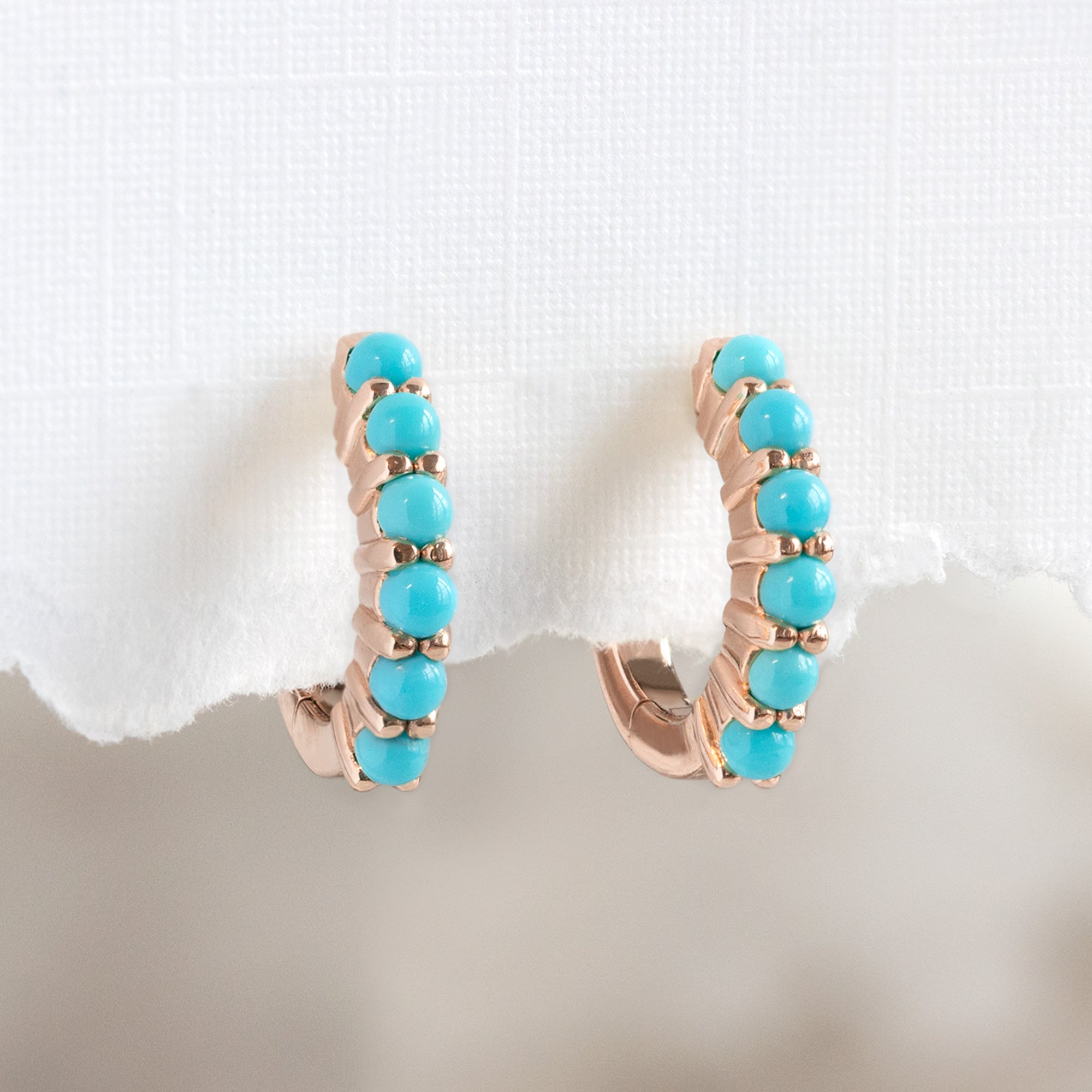 The Turquoise Huggie Hoop Earrings | Yellow, Rose or White Gold