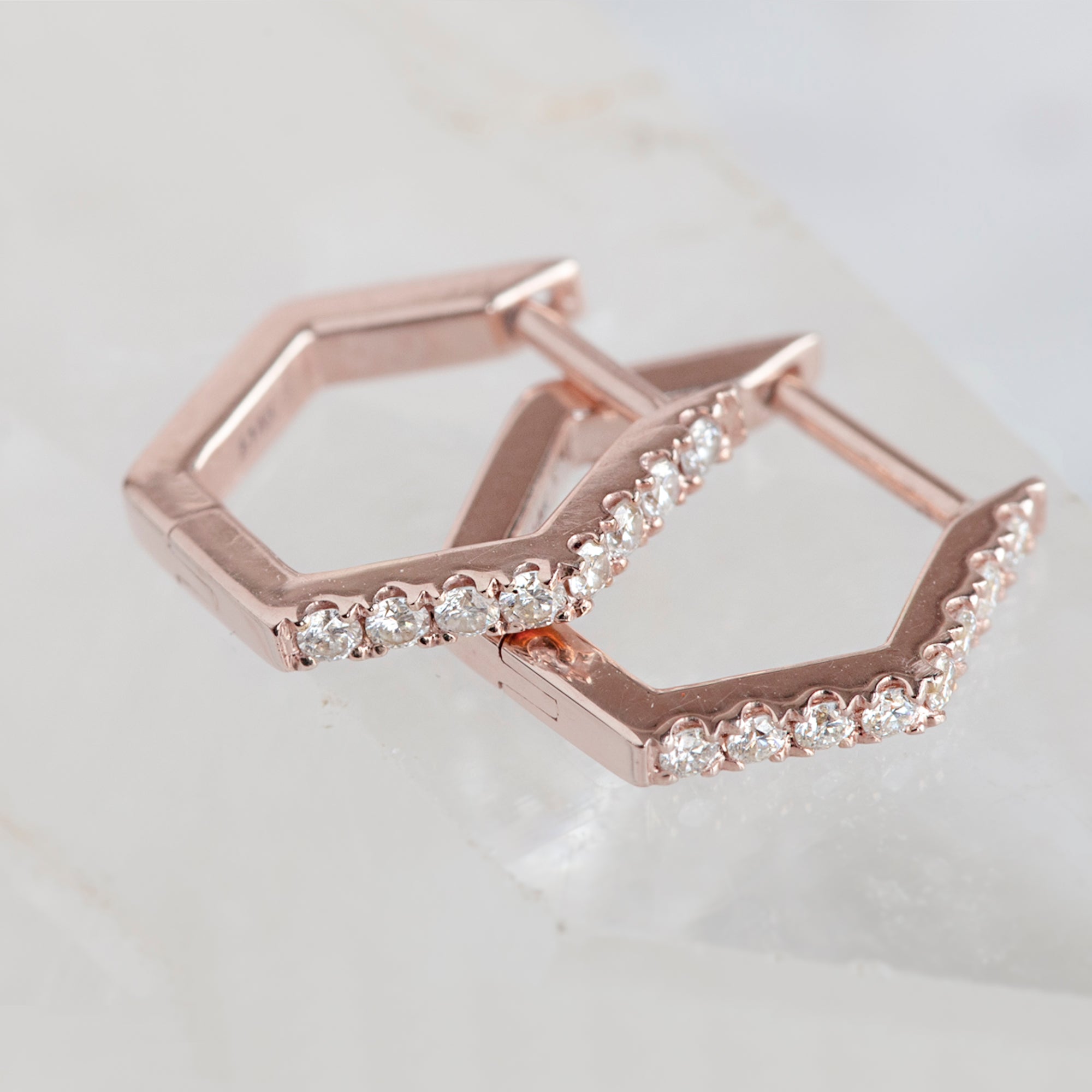 The White Diamond Pavé Hexagon Hoops | Yellow, Rose or White Gold
