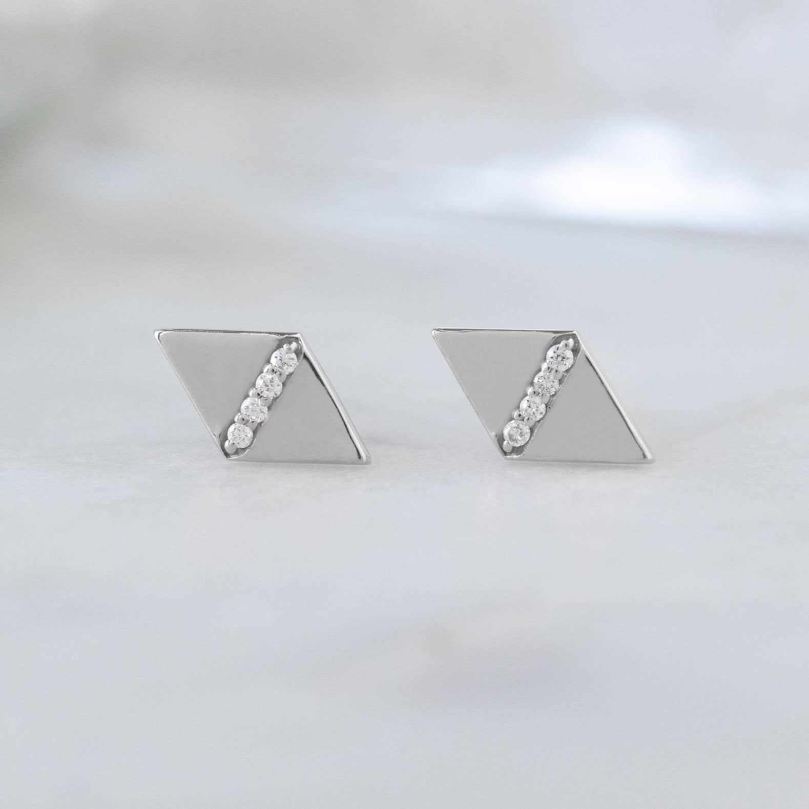 The Geometric White Diamond Pavé Studs | Yellow, Rose or White Gold