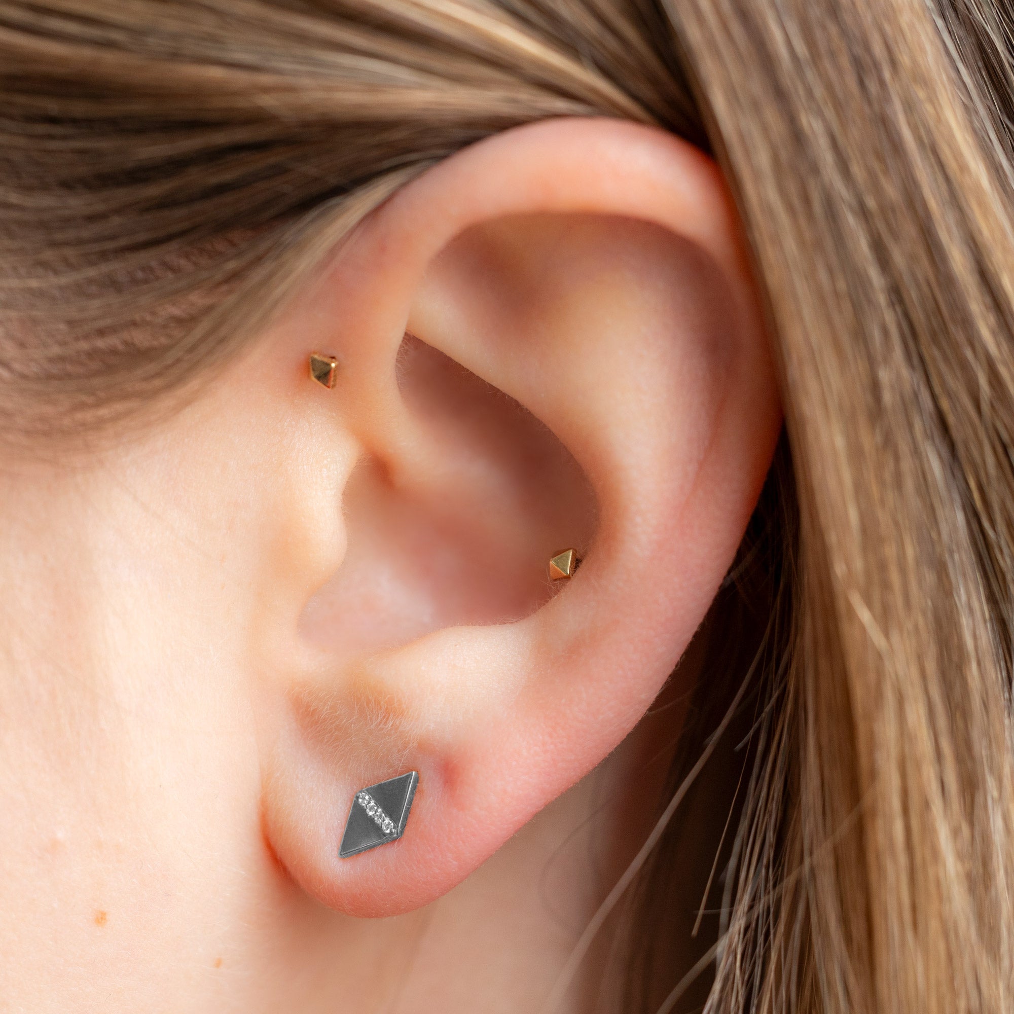 The Geometric White Diamond Pavé Studs | Yellow, Rose or White Gold