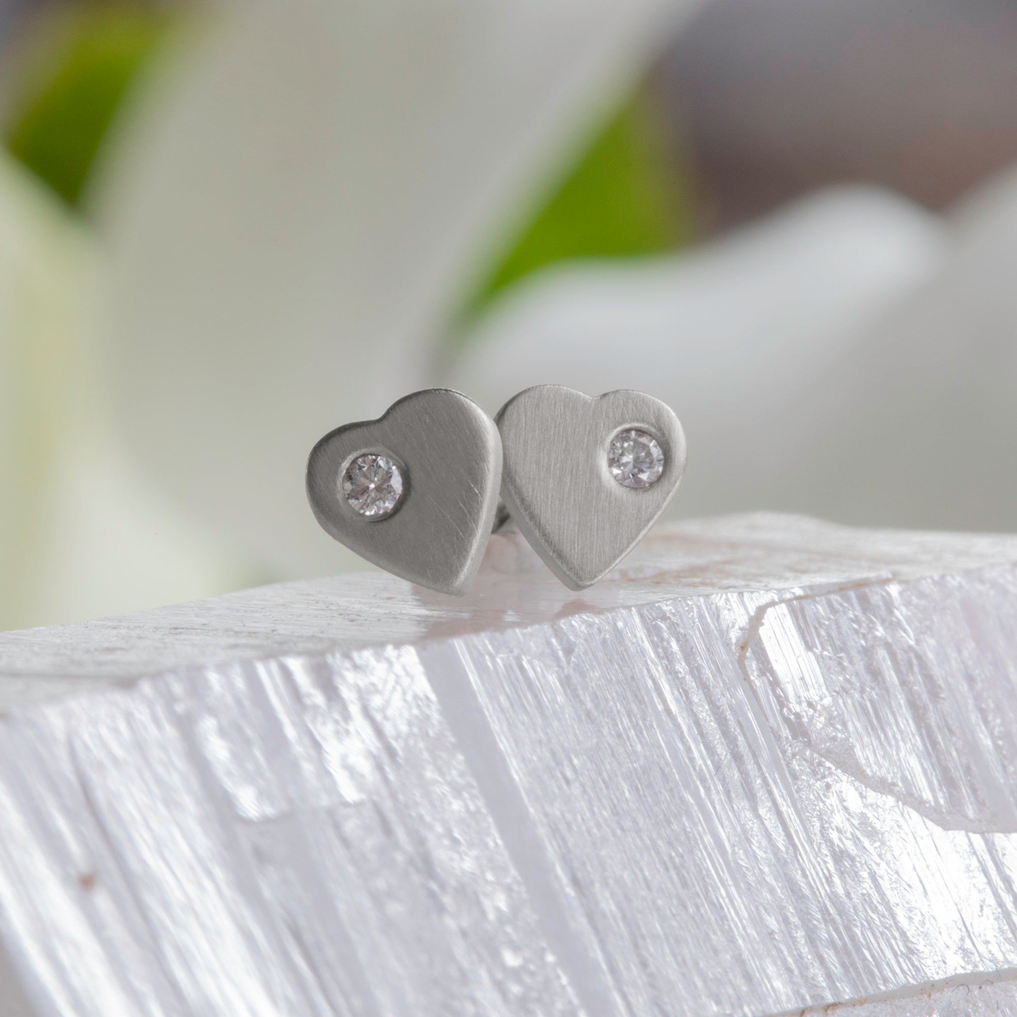 The Sweetheart White Diamond Stud Earrings | Yellow, Rose, White or Sterling Silver