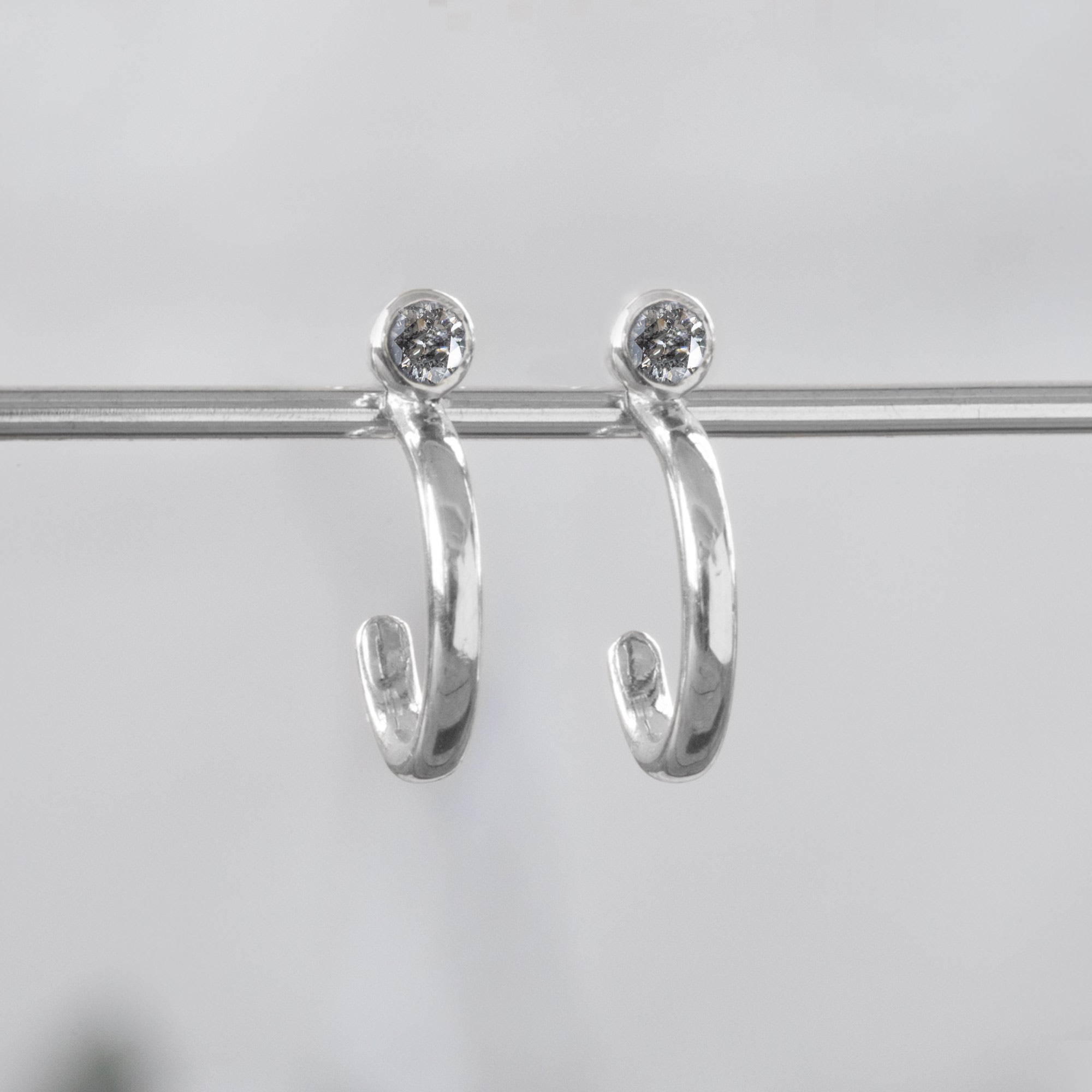 Salt and Pepper Diamond Birthstone Hoop Earrings | Yellow, Rose or White Gold
