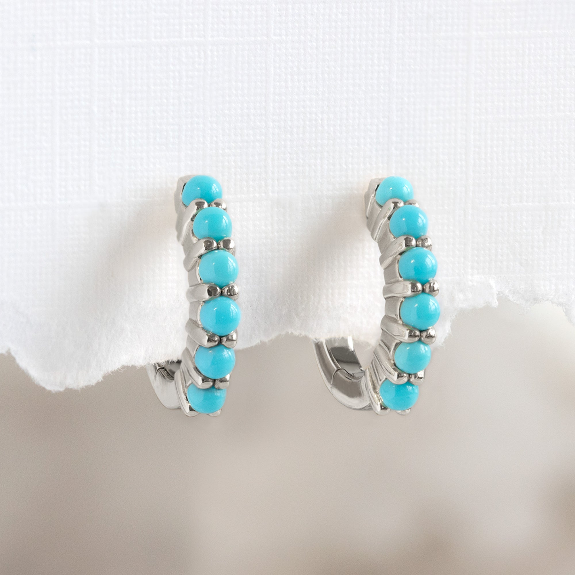 The Turquoise Huggie Hoop Earrings | Yellow, Rose or White Gold
