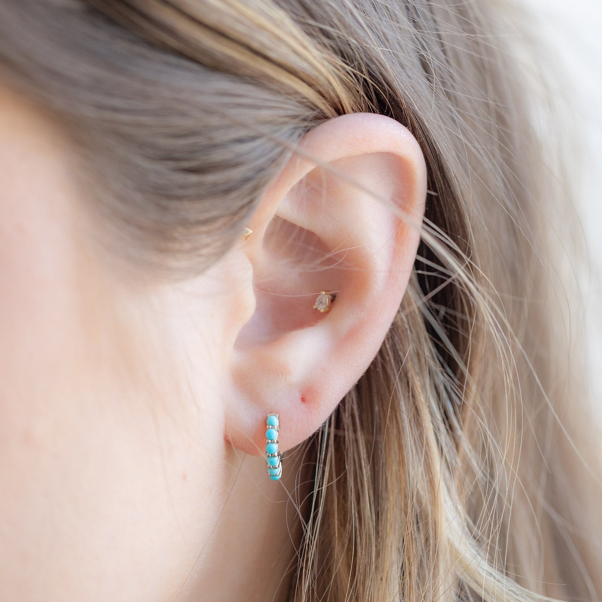 The Turquoise Huggie Hoop Earrings | Yellow, Rose or White Gold