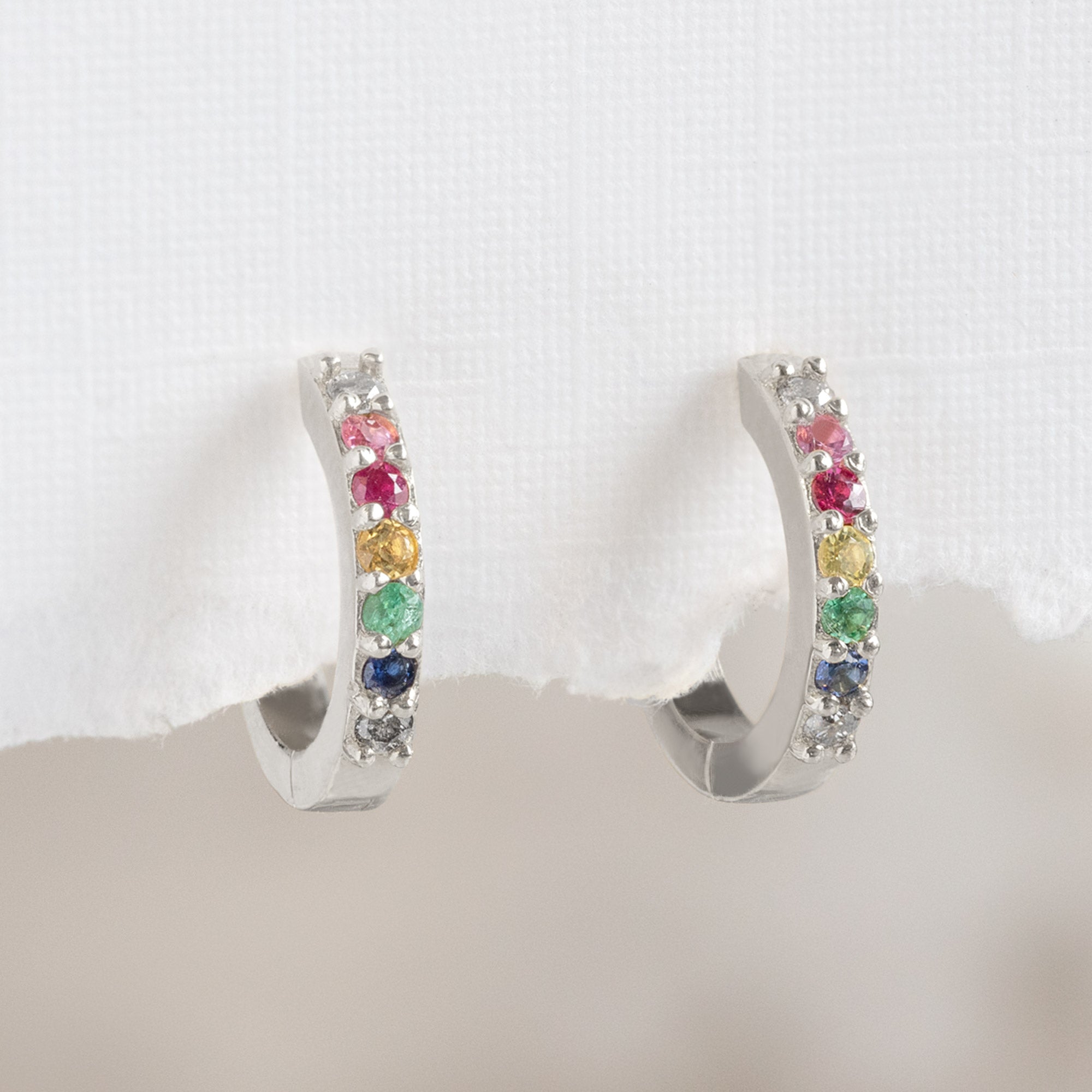 The Rainbow Sapphire Pavé Huggie Hoops | Yellow, Rose or White Gold