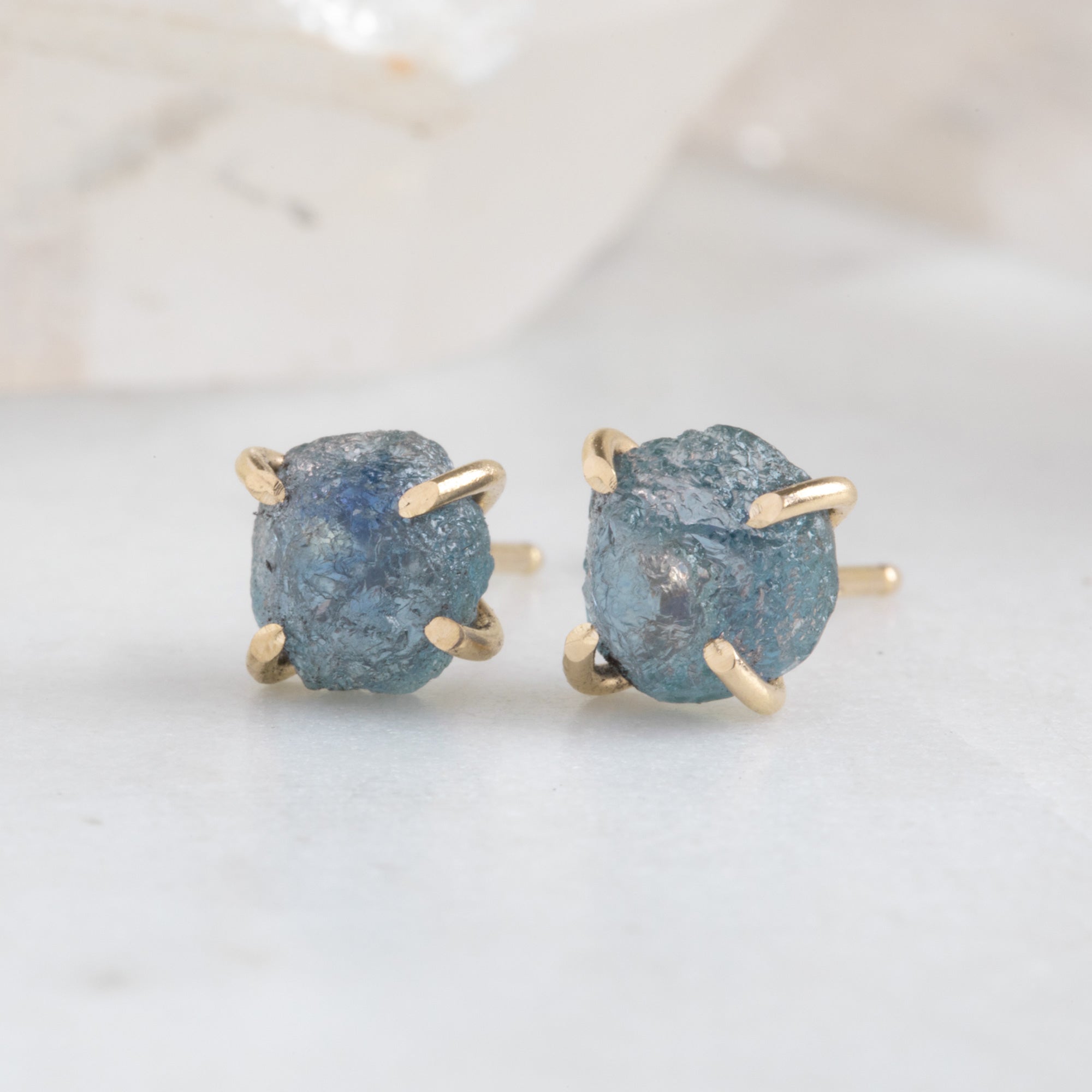 The Raw Montana Sapphire Stud Earrings | Yellow, Rose or Sterling Silver