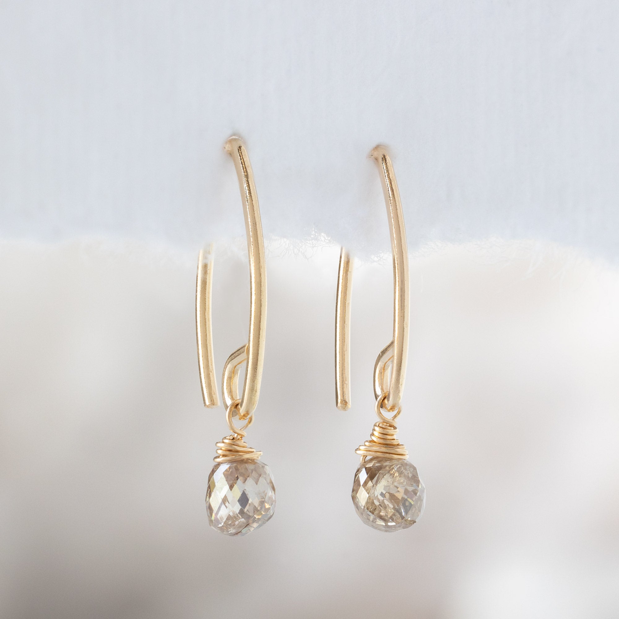 The Simple Champagne Diamond Drop Earrings | Yellow, Rose or Sterling Silver