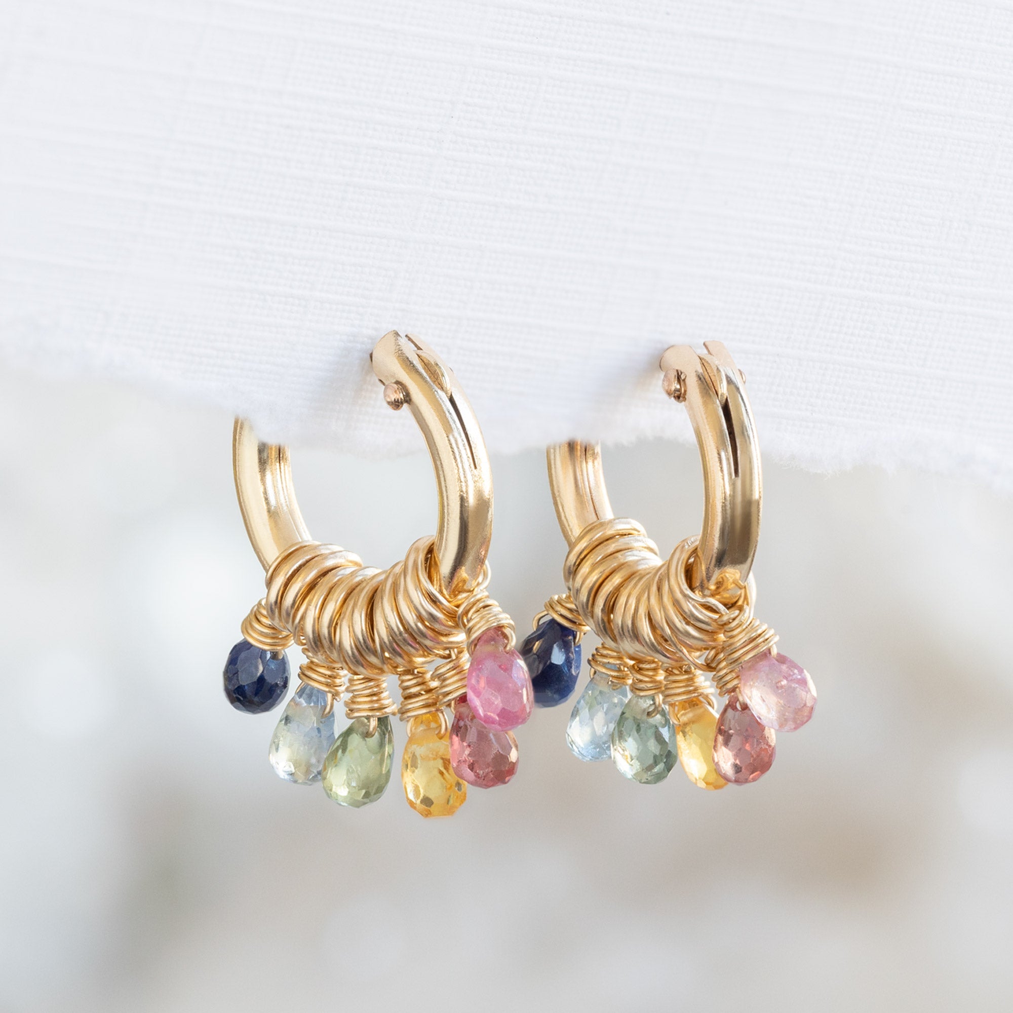 The Rainbow Sapphire Hoop Earrings | Gold Filled