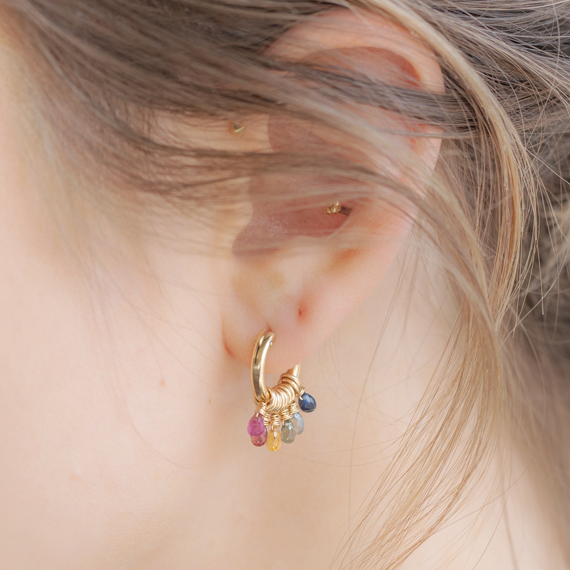 The Rainbow Sapphire Hoop Earrings | Gold Filled