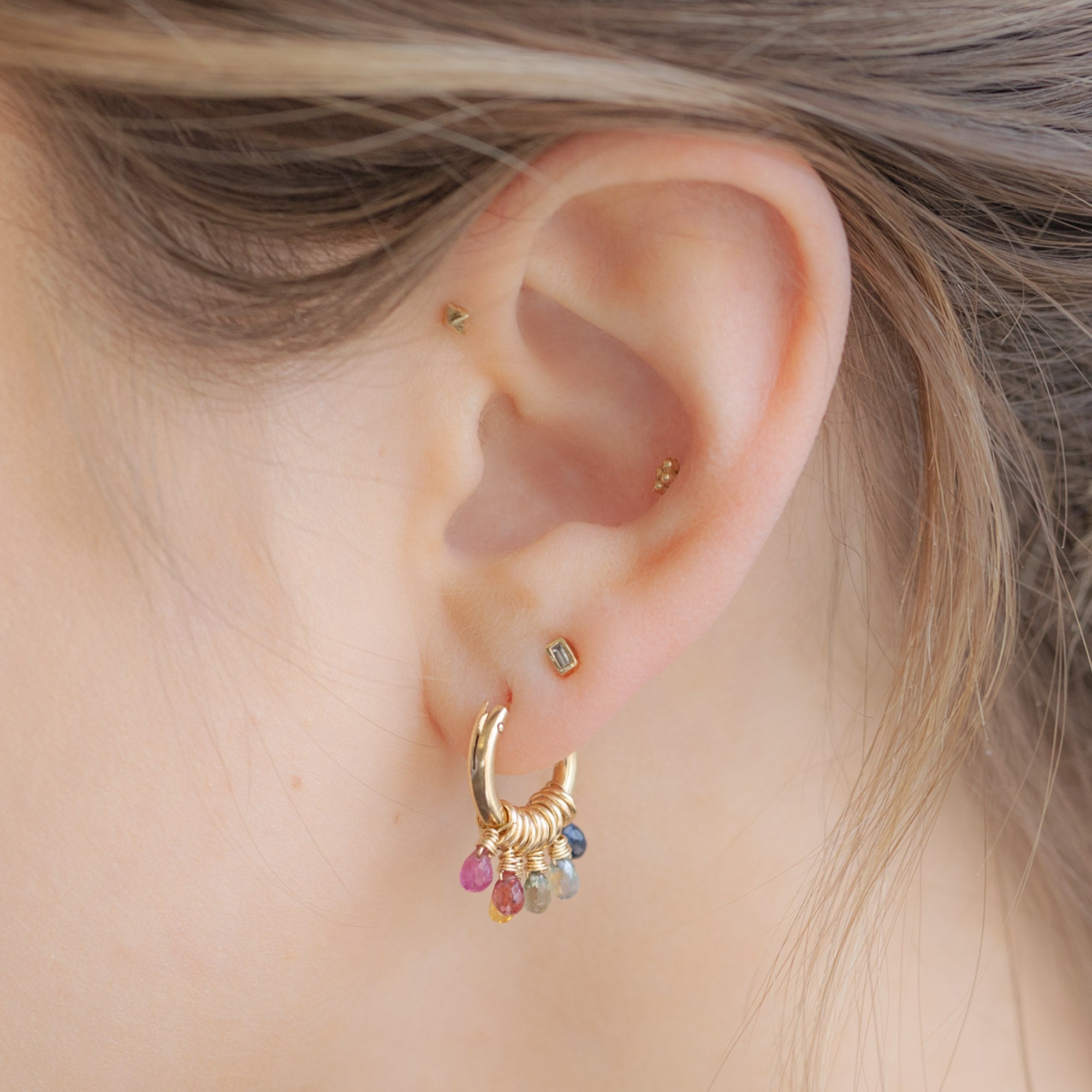 The Rainbow Sapphire Hoop Earrings | Gold Filled