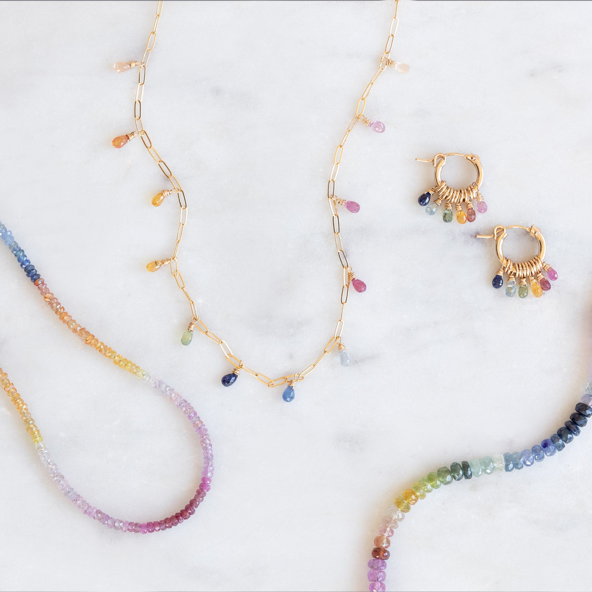 The Rainbow Sapphire Hoop Earrings | Gold Filled
