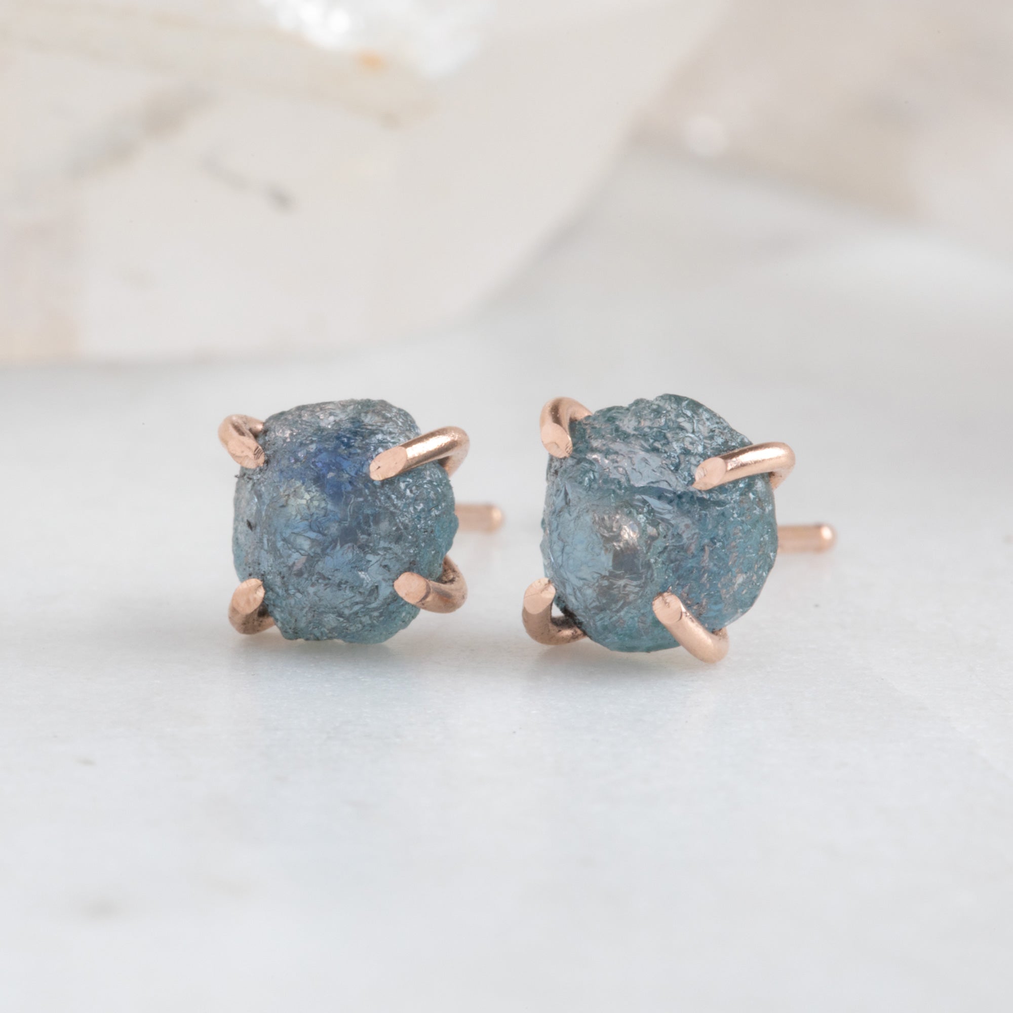 The Raw Montana Sapphire Stud Earrings | Yellow, Rose or Sterling Silver