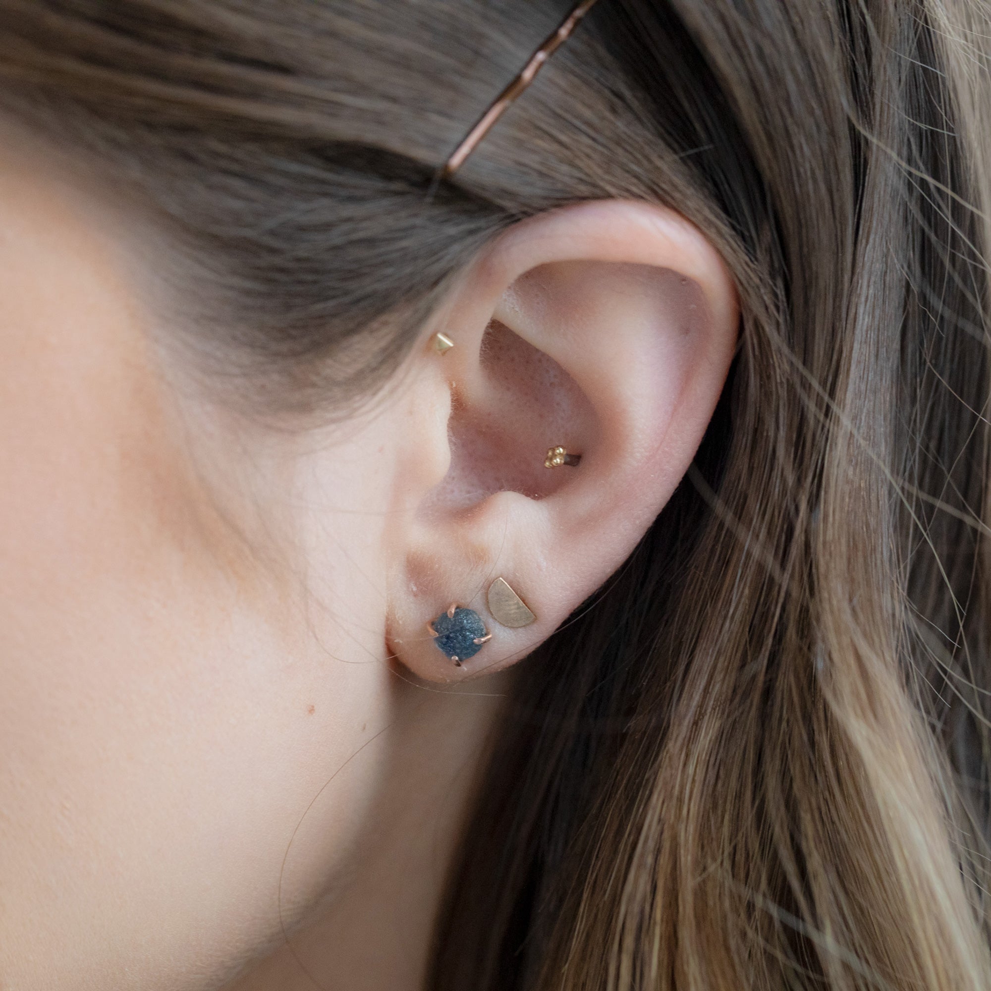 The Raw Montana Sapphire Stud Earrings | Yellow, Rose or Sterling Silver