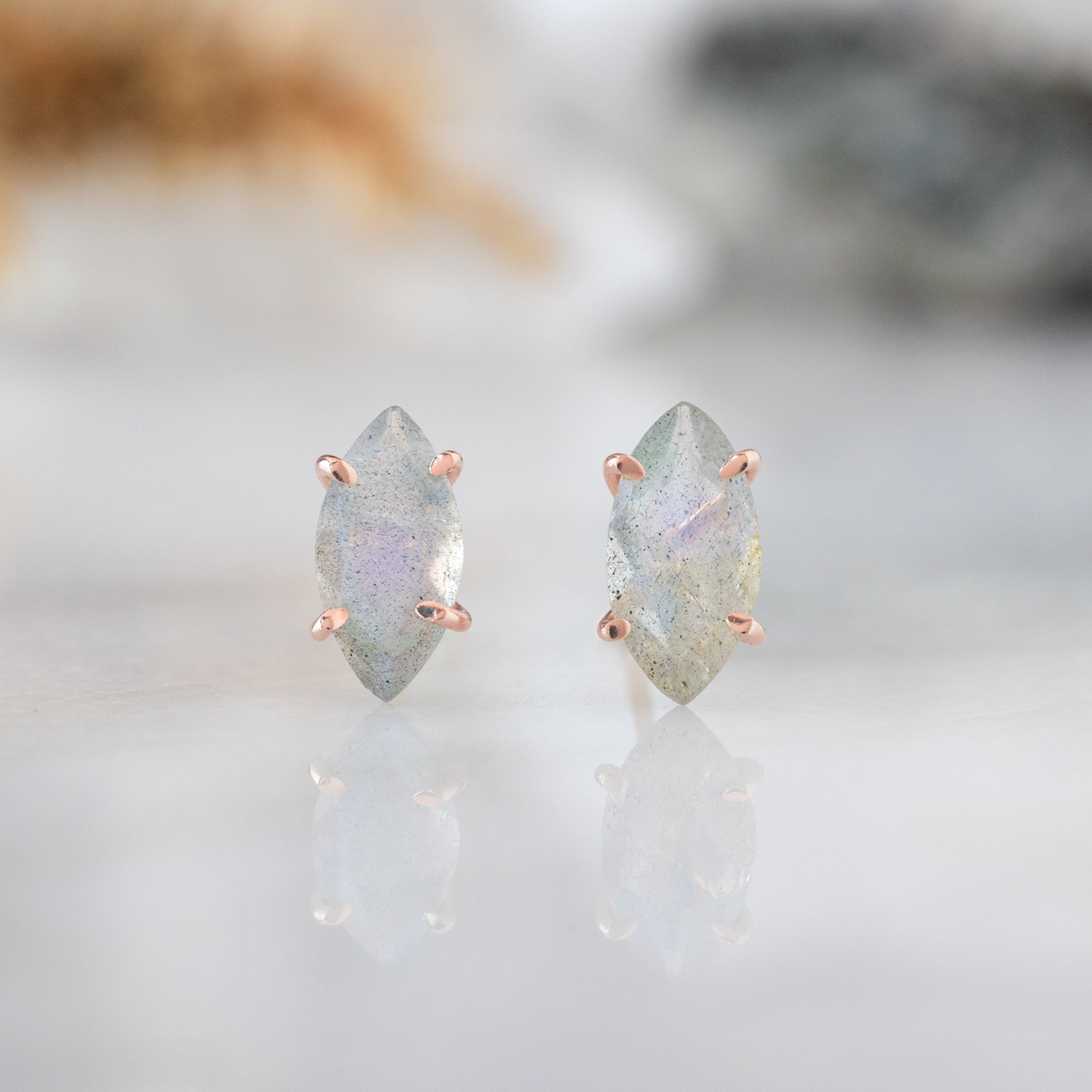 The Labradorite Marquise Stud Earrings | Yellow, Rose, White or Sterling Silver