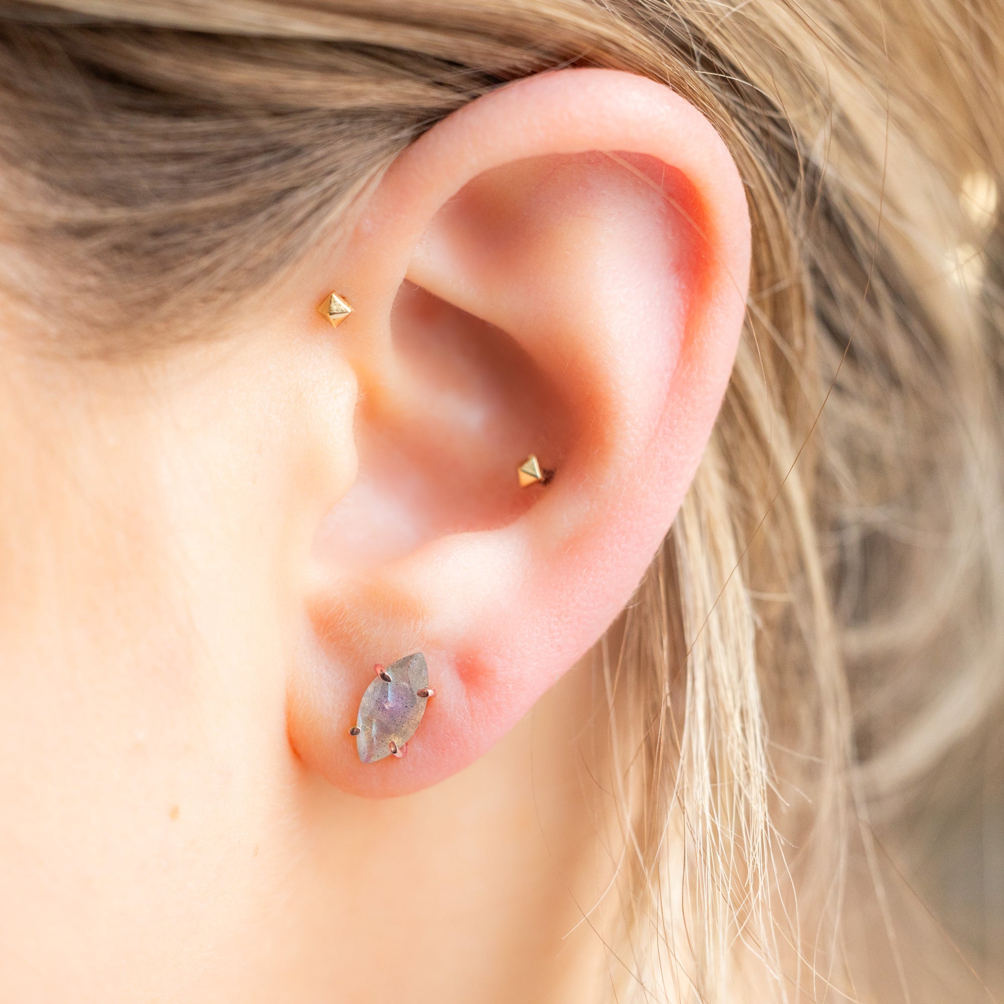 The Labradorite Marquise Stud Earrings | Yellow, Rose, White or Sterling Silver