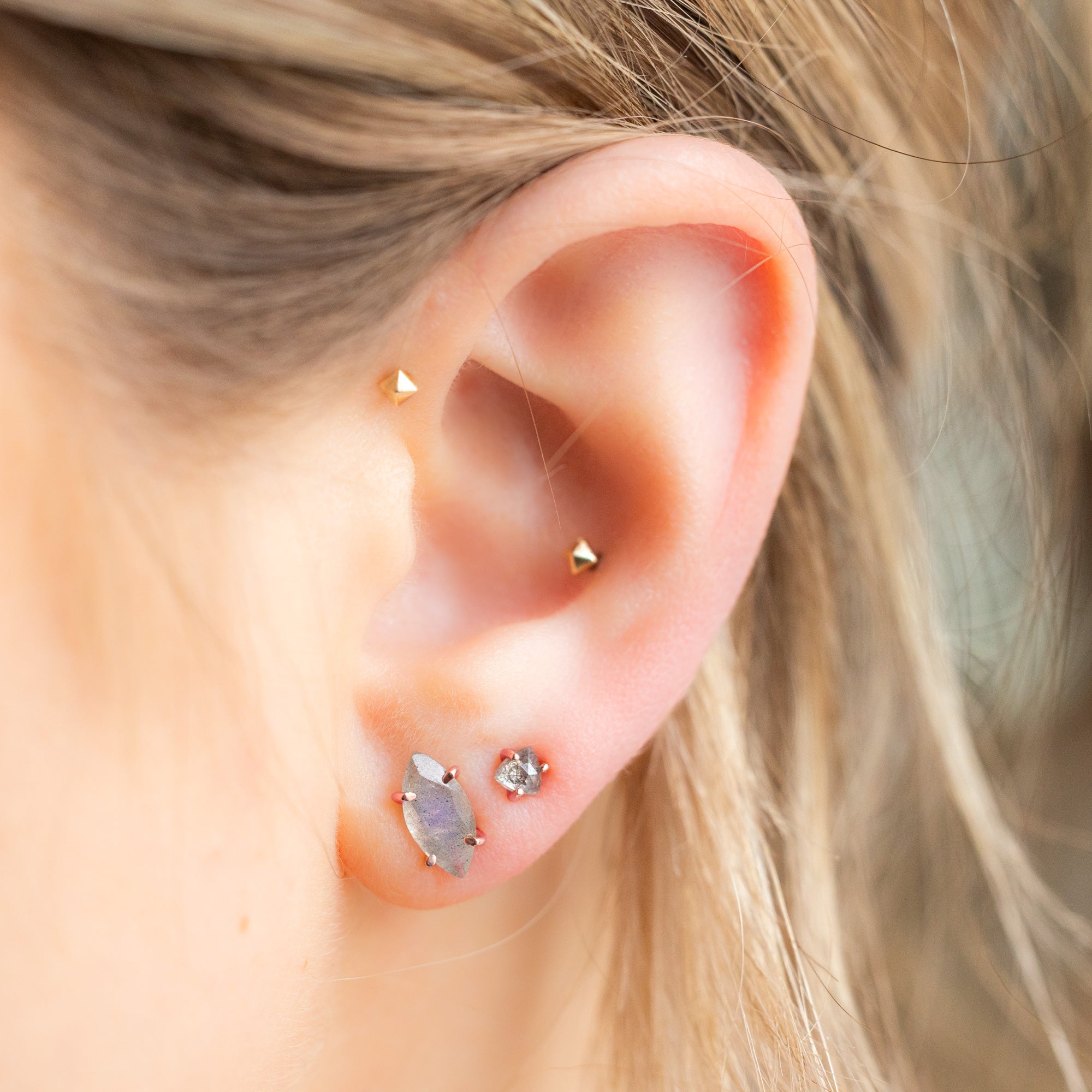 The Labradorite Marquise Stud Earrings | Yellow, Rose, White or Sterling Silver