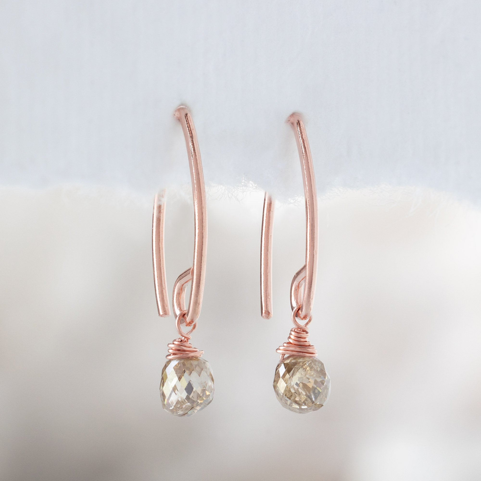 The Simple Champagne Diamond Drop Earrings | Yellow, Rose or Sterling Silver