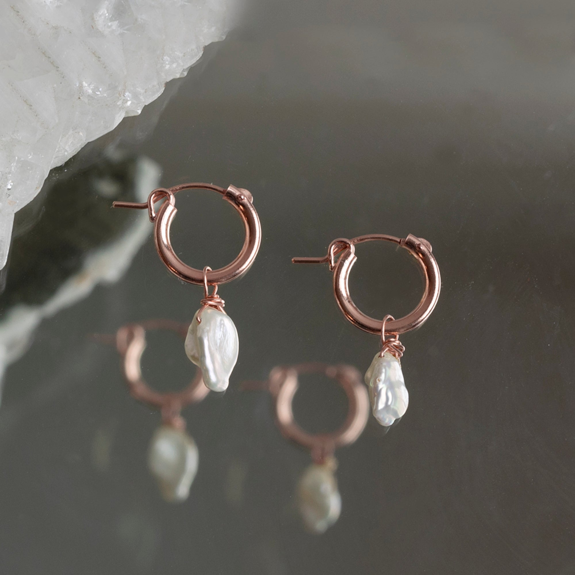 The Keshi Pearl Hoop Earrings | Yellow, Rose or Sterling Silver