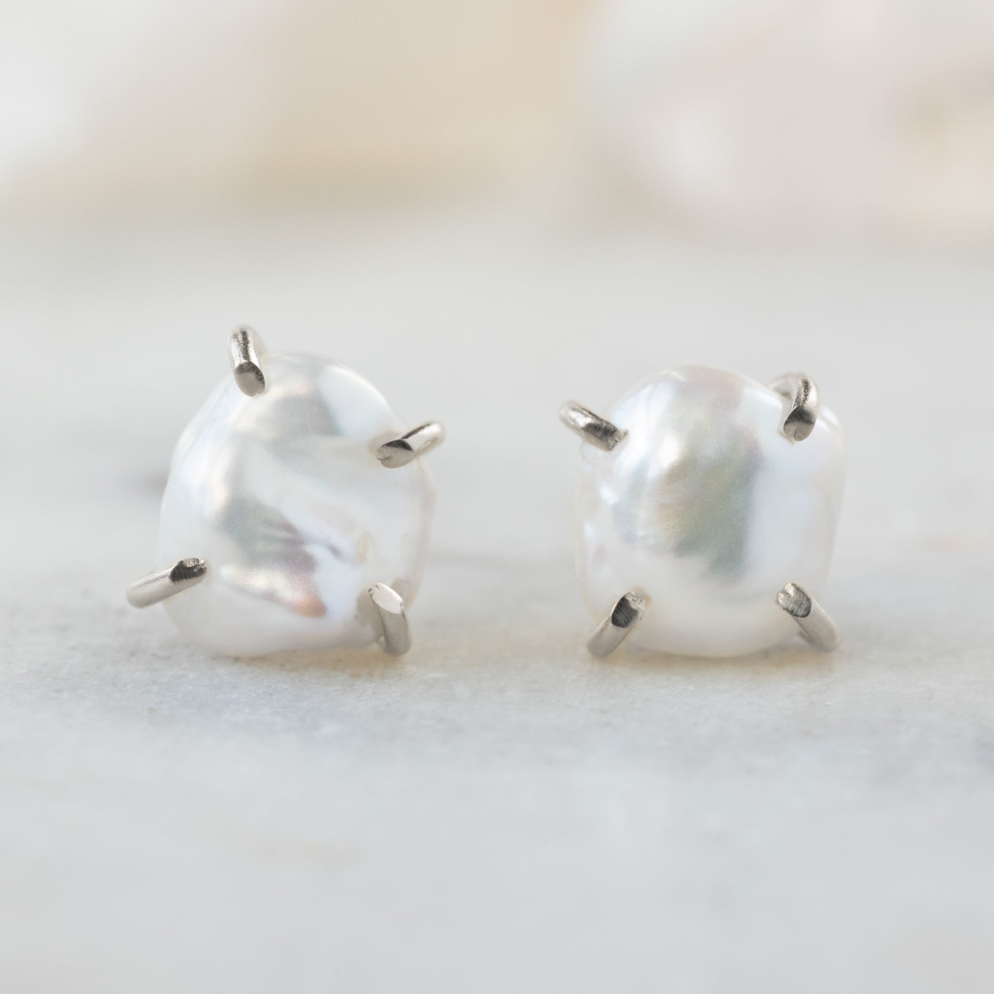 The Keshi Pearl Stud Earrings | Yellow, Rose or Sterling Silver