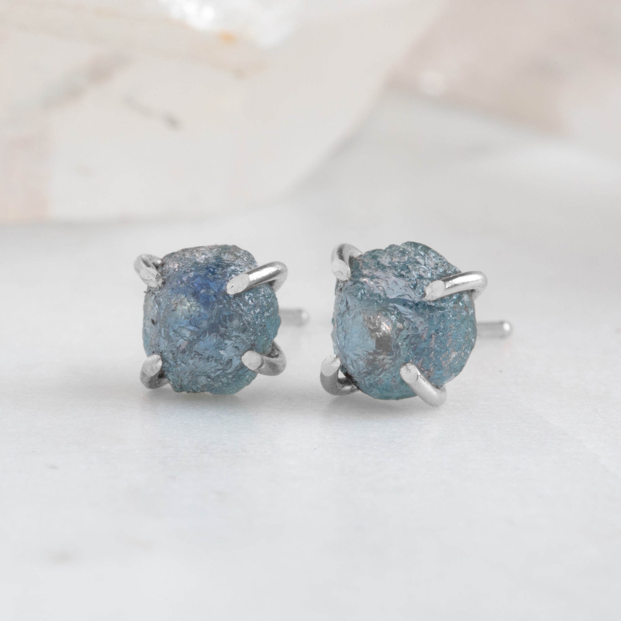 The Raw Montana Sapphire Stud Earrings | Yellow, Rose or Sterling Silver