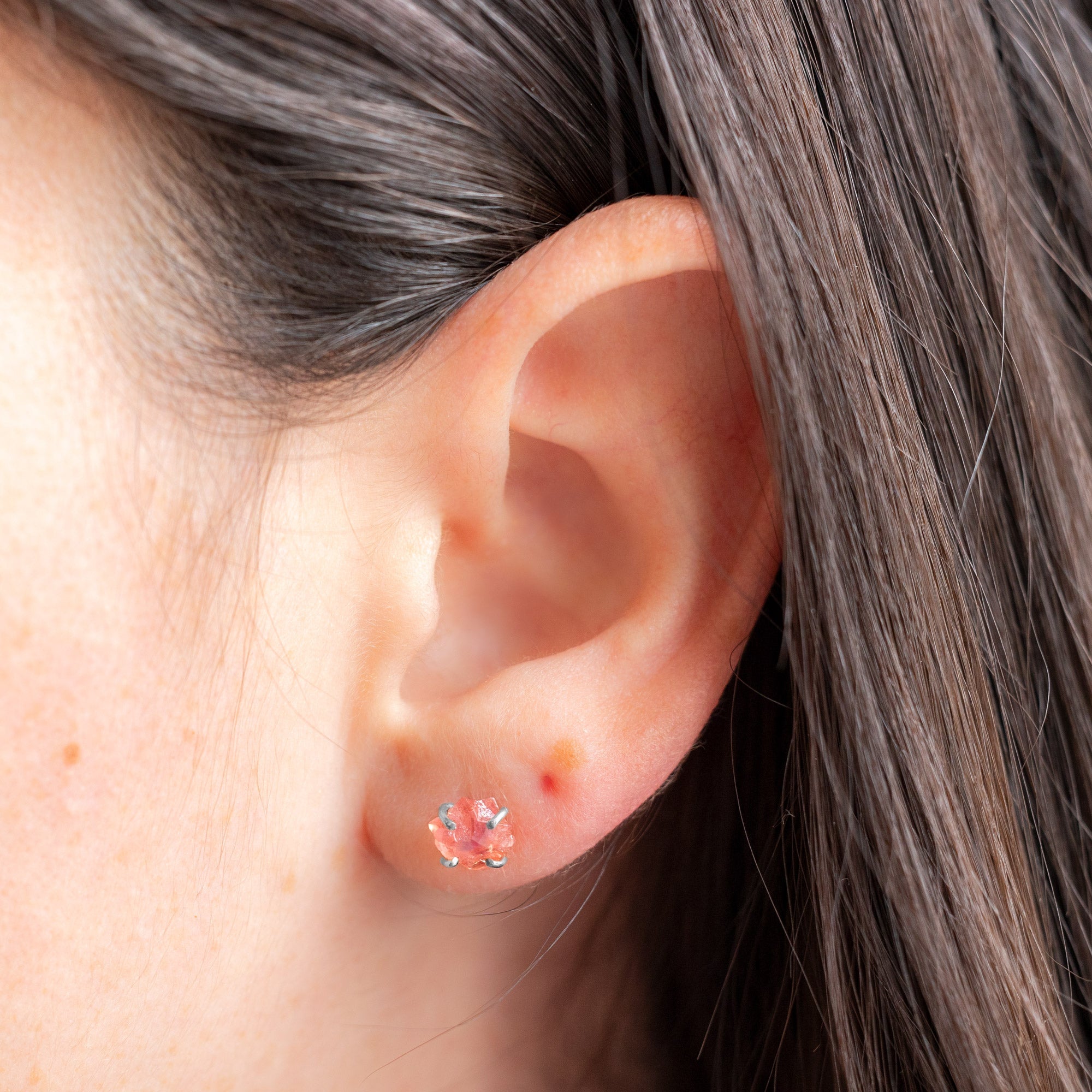 The Raw Padparadscha Sapphire Gemstone Stud Earrings | Yellow, Rose or Sterling Silver