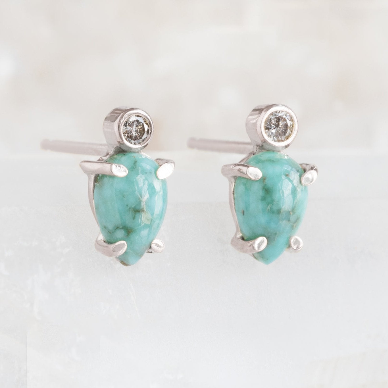 The Turquoise + Diamond Stud Earrings | Yellow, Rose or Sterling Silver