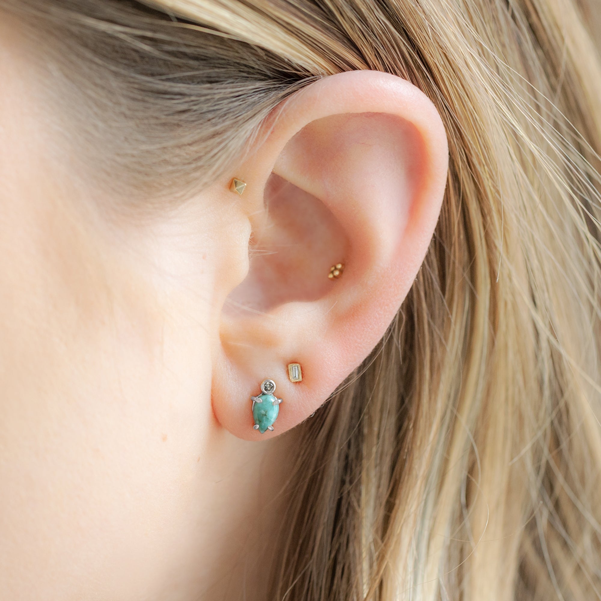 The Turquoise + Diamond Stud Earrings | Yellow, Rose or Sterling Silver