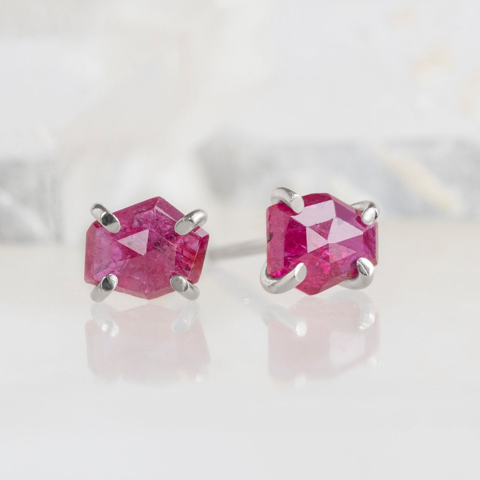 The Hexagon Ruby Stud Earrings | Yellow, Rose or Sterling Silver