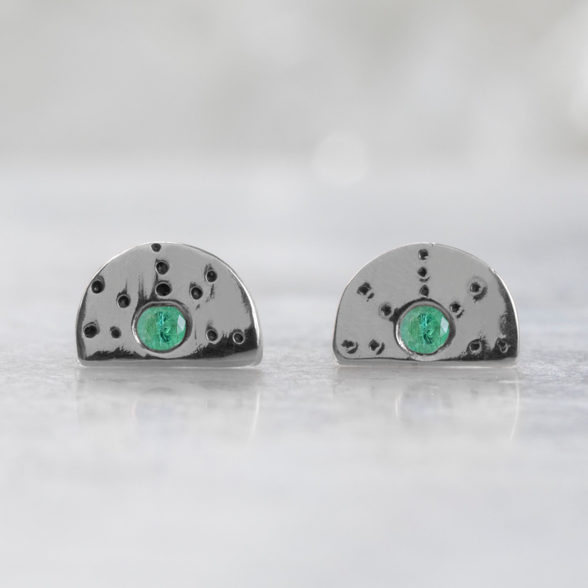The Half Moon Emerald Stardust Stud Earrings | Yellow, Rose or Sterling Silver
