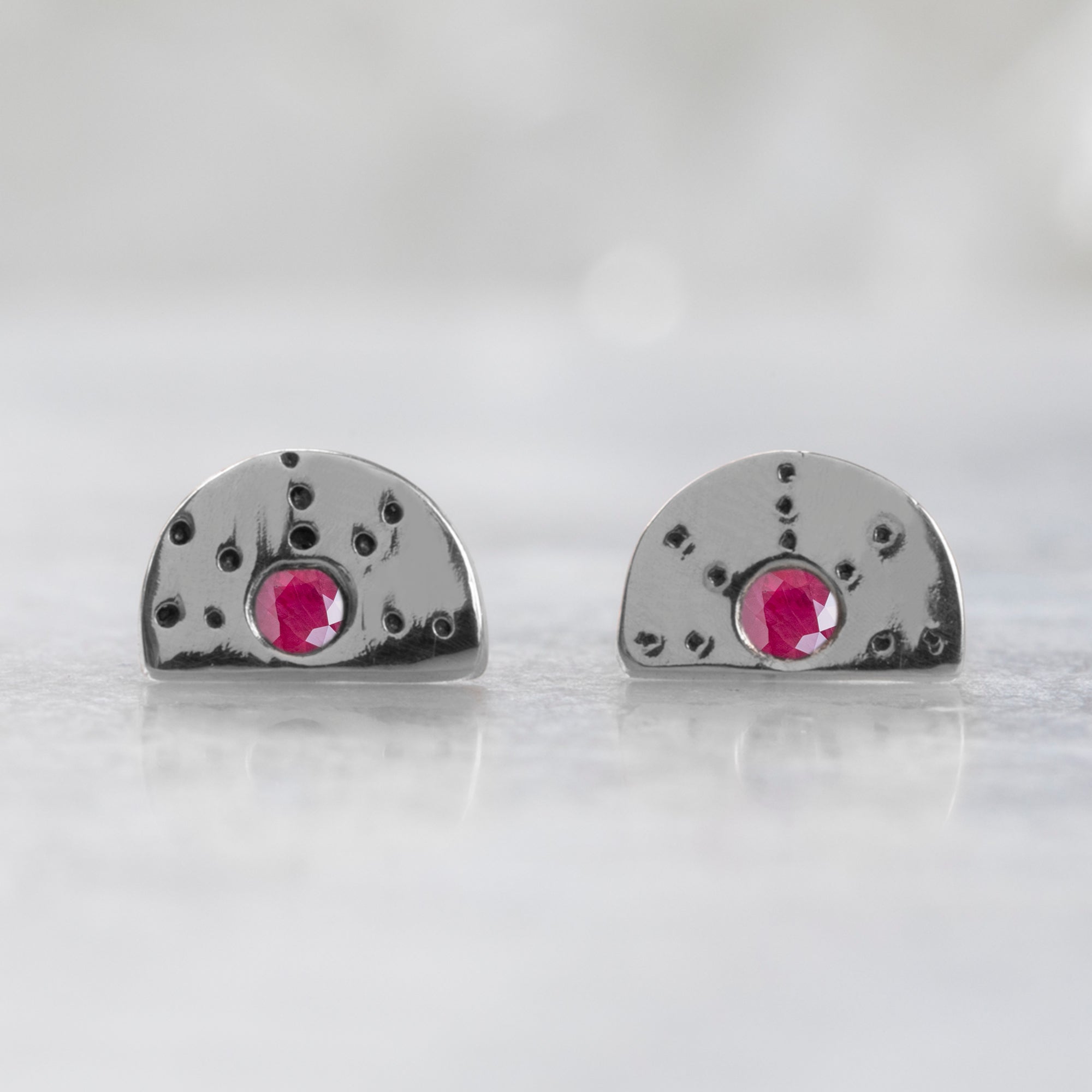 The Half Moon Ruby Stardust Stud Earrings | Yellow, Rose or Sterling Silver