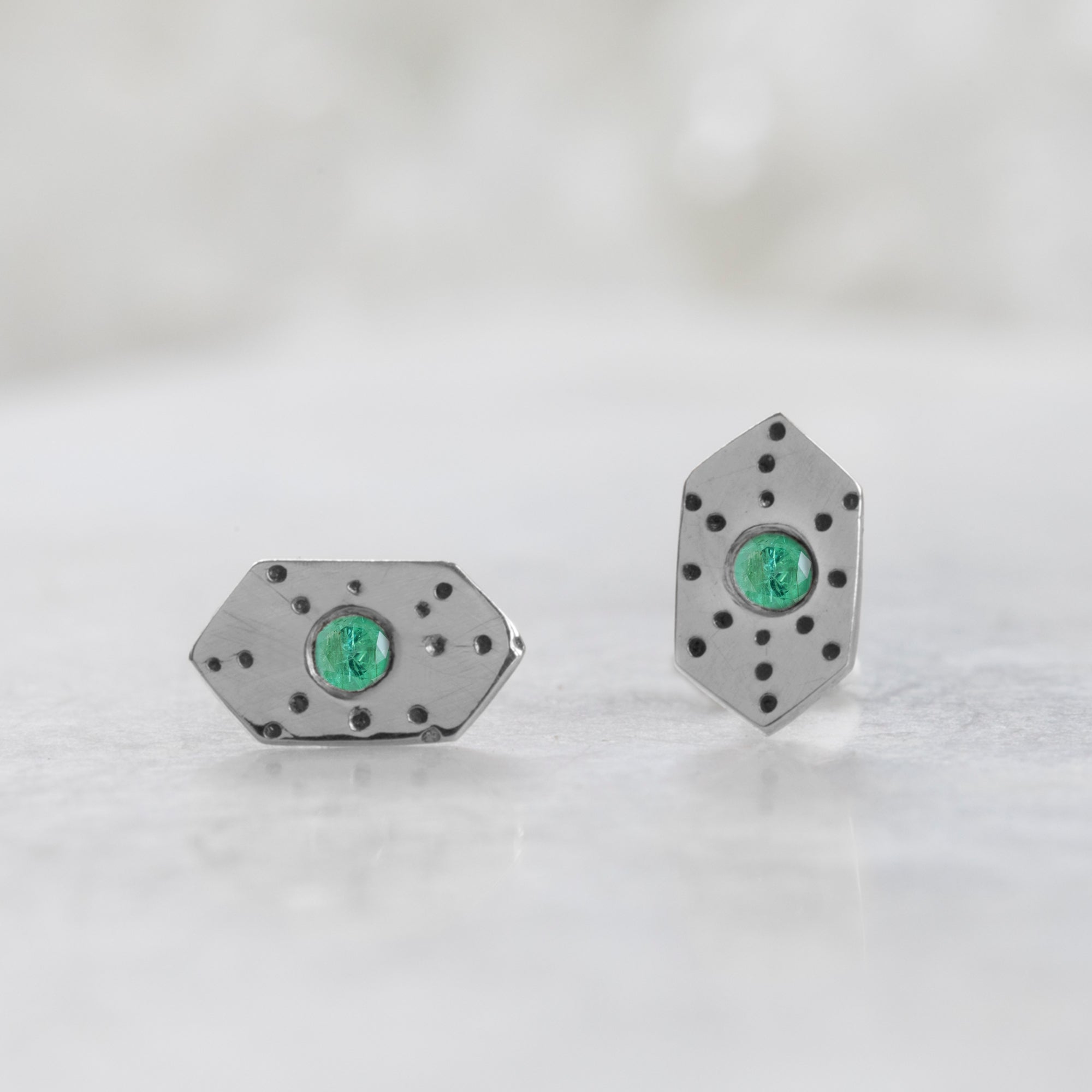The Hexagon Emerald Stardust Stud Earrings | Sterling Silver