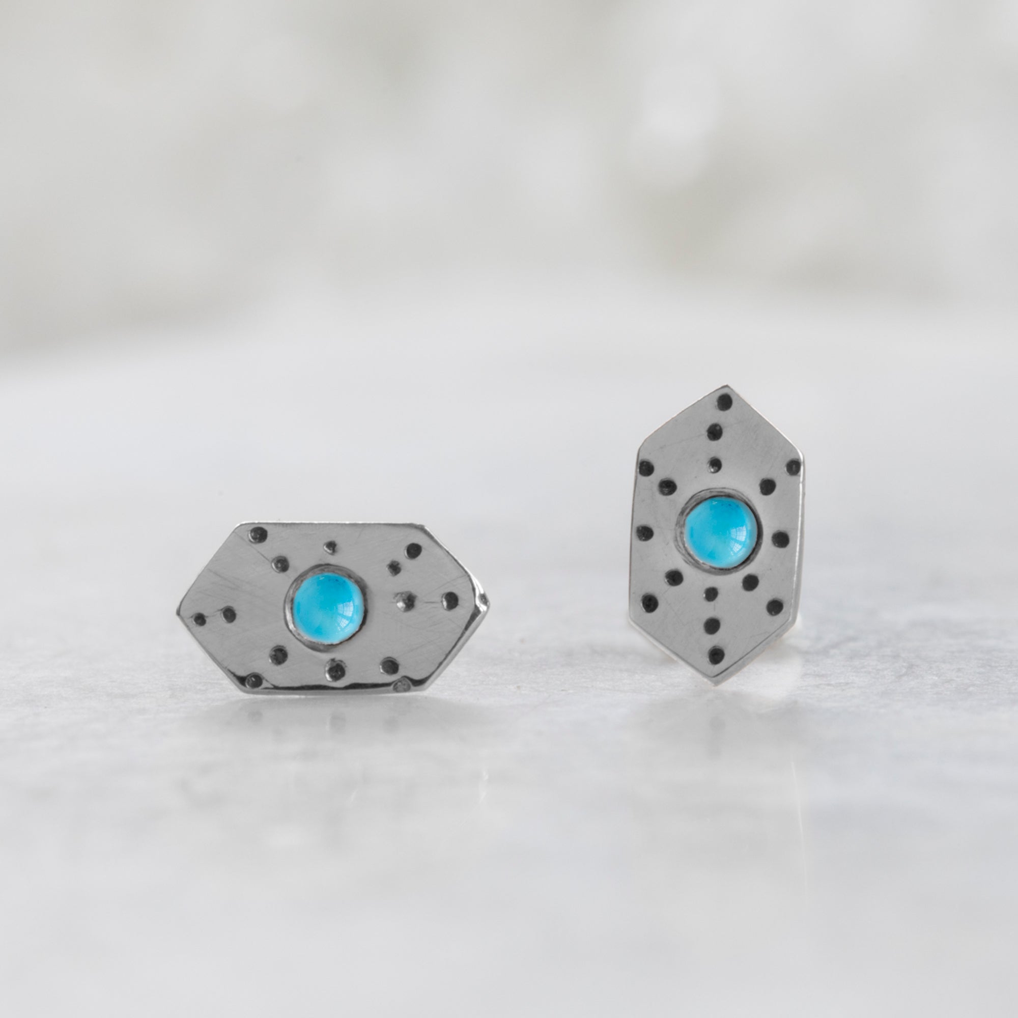 The Hexagon Turquoise Stardust Stud Earrings | Sterling Silver