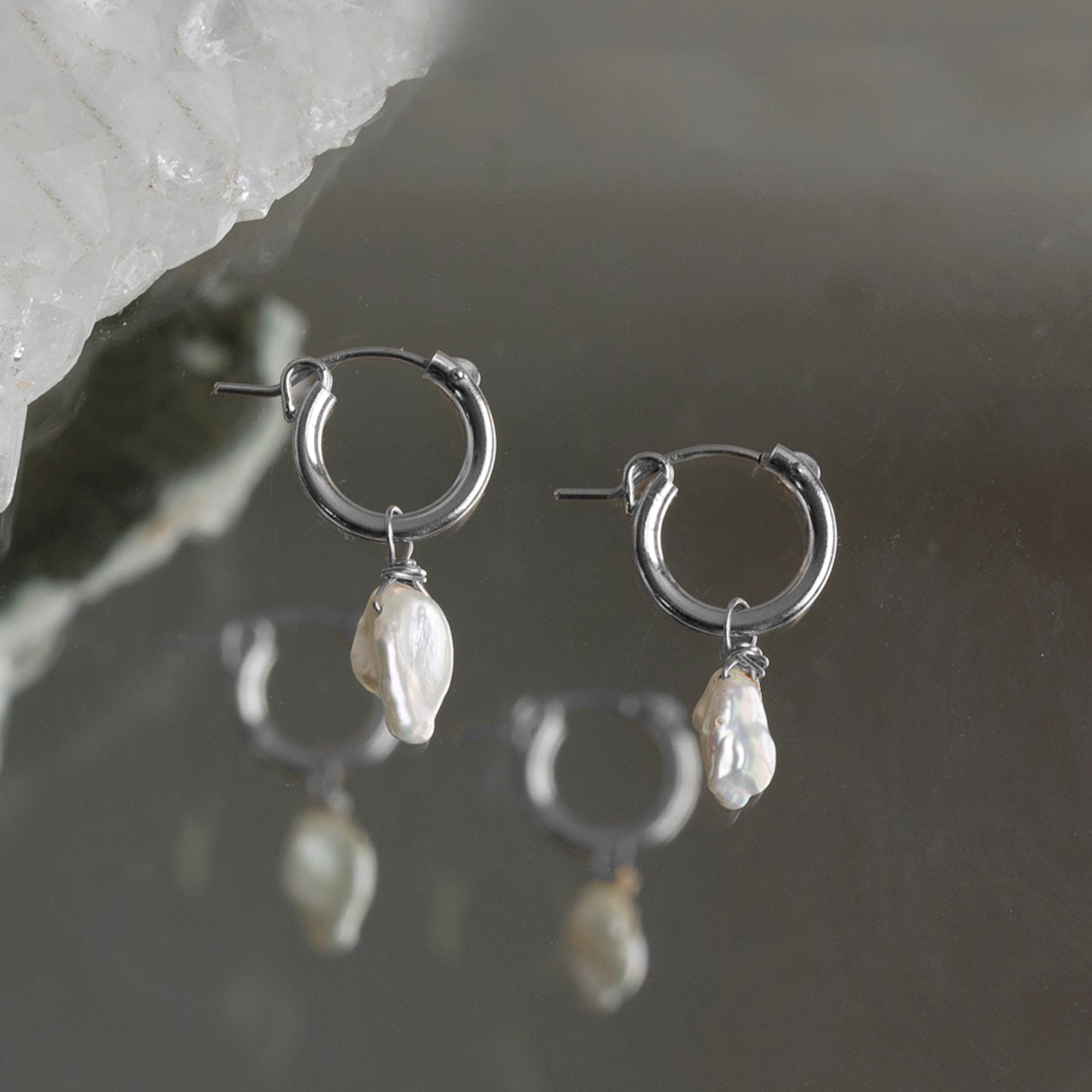 The Keshi Pearl Hoop Earrings | Yellow, Rose or Sterling Silver
